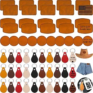 iFForce 60 Pcs Lasable Engravable Blanks - Leatherette Iron on Hat Patches & PU Leather Key Fob Kit for DIY Custom Laser Engraving Craft Gifts