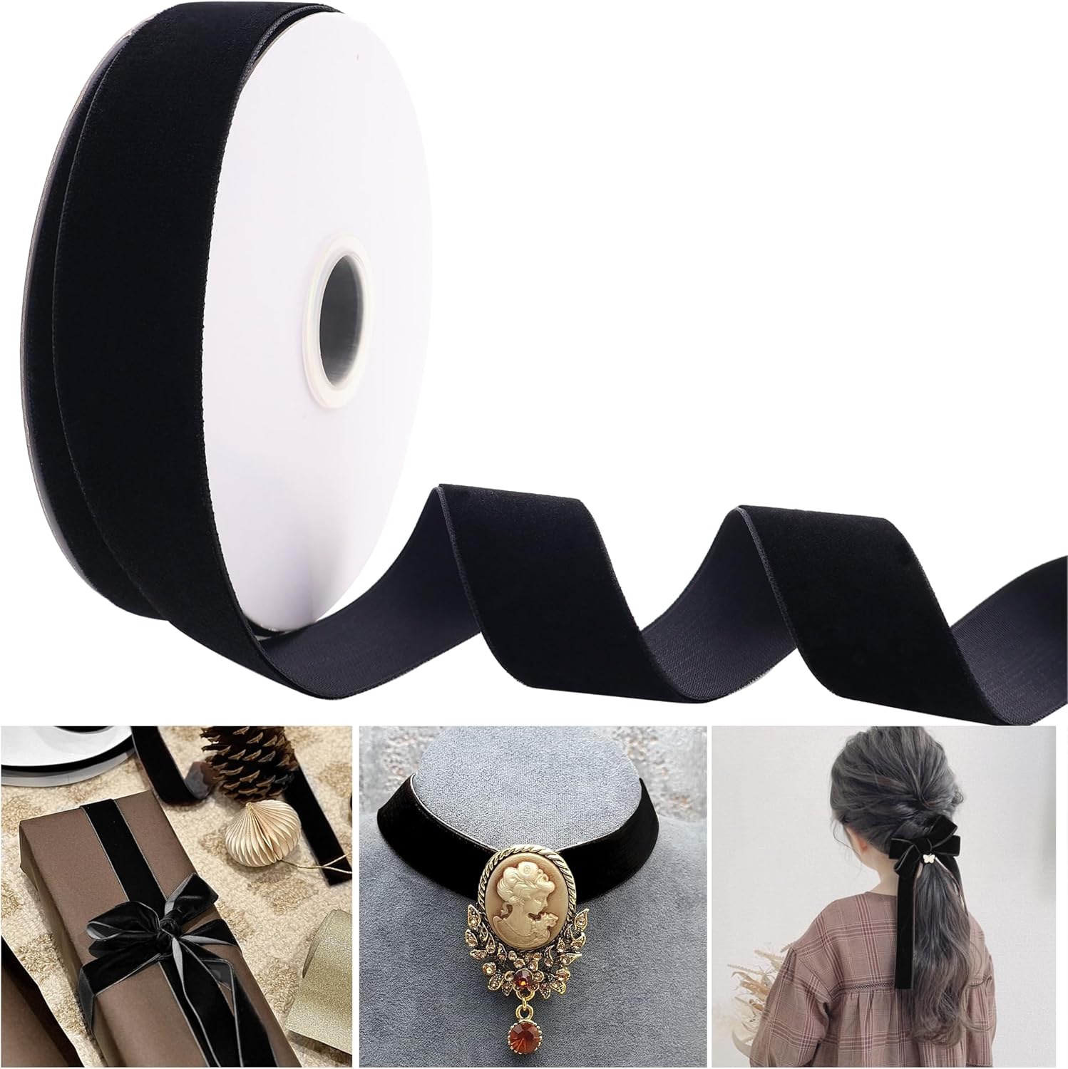 GXTIZAS Black Velvet Ribbon Spool 1 inch x 10 Yards Single Face Ribbon Velvet Trim for Gift Wrapper Christmas Decorations image 5