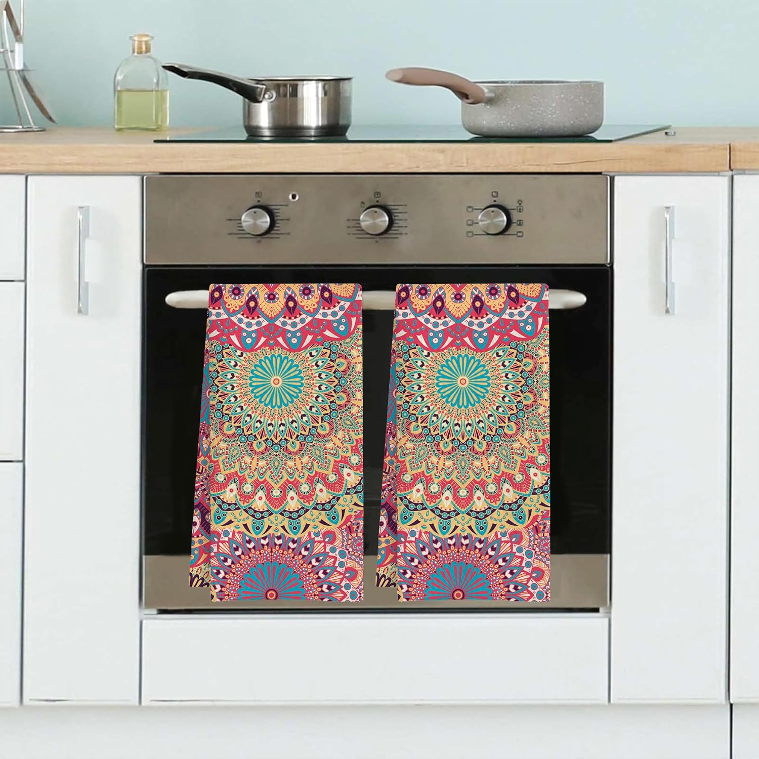 Mandala Vintage Hand Towels for Bathroom Set of 2,Absorbent Waffle Weave Kitchen Towels,Decorative Modern Bathroom Towel for Bath,Guest,Shower 16 X 24 Inch - Image 7