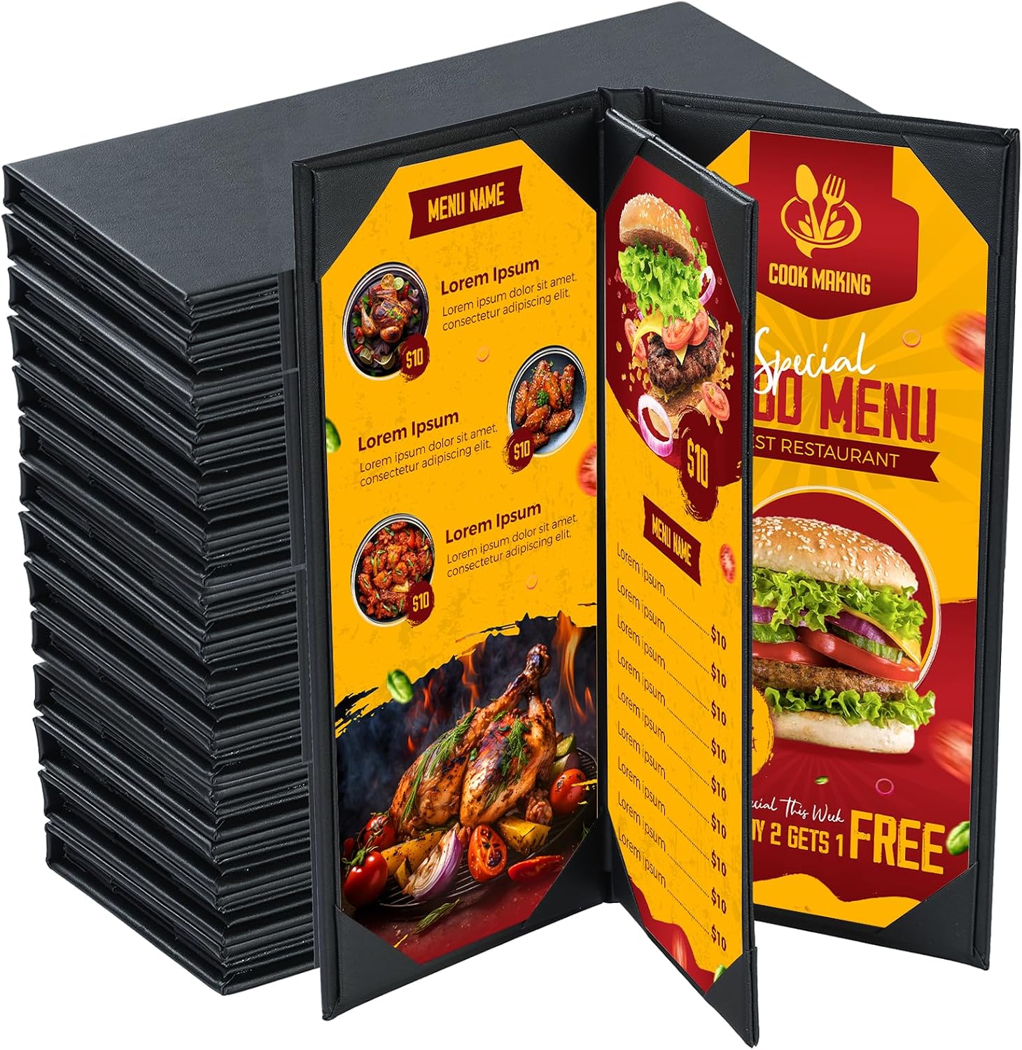 NATGAI Menu Covers 4.25" x 11", PU Leather Menu Holders, 2 PCS 4 View | Waterproof 4 View Restaurant Menu Covers, Fit for Restaurant Bar Cafe Hotel Wine List