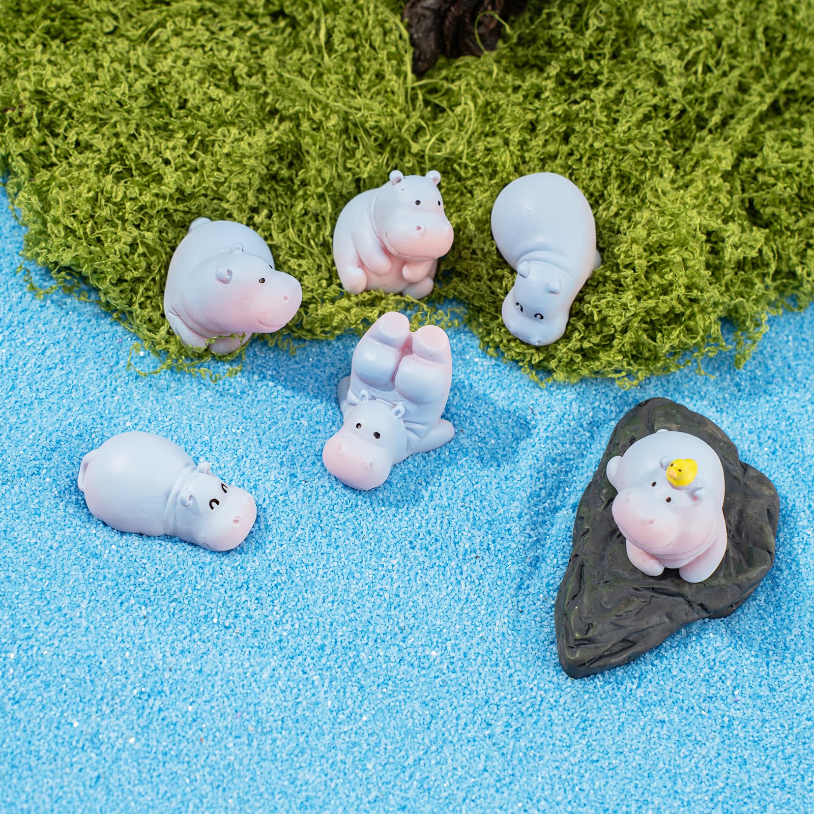 Hippo Car Dashboard Decor, 6PCS Mini Cute Figurines Resin Vehicle Rear View
