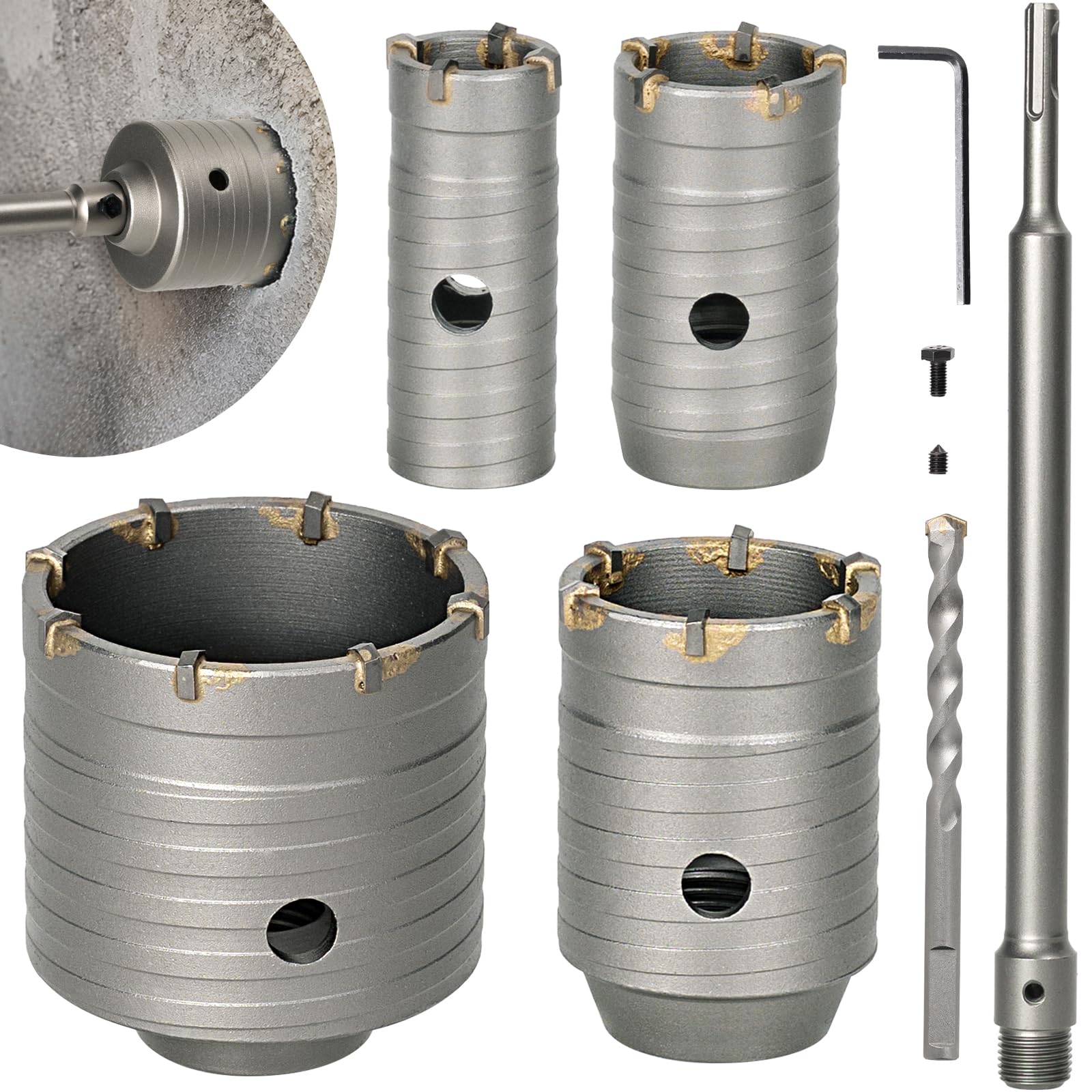 6Pcs Masonry Core Drill Bit Set 30 40 50 68 mm with SDS Plus Hammer Adapter