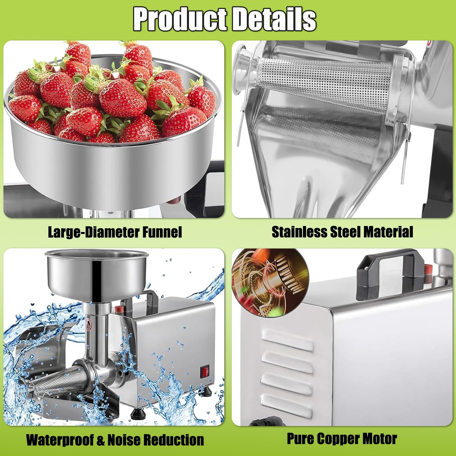 Macchina per colino per pomodoro, colino elettrico in acciaio inox | Per alimenti e salse, pressa per frutta per inscatolare passate di pomodoro, salse e altro ancora
