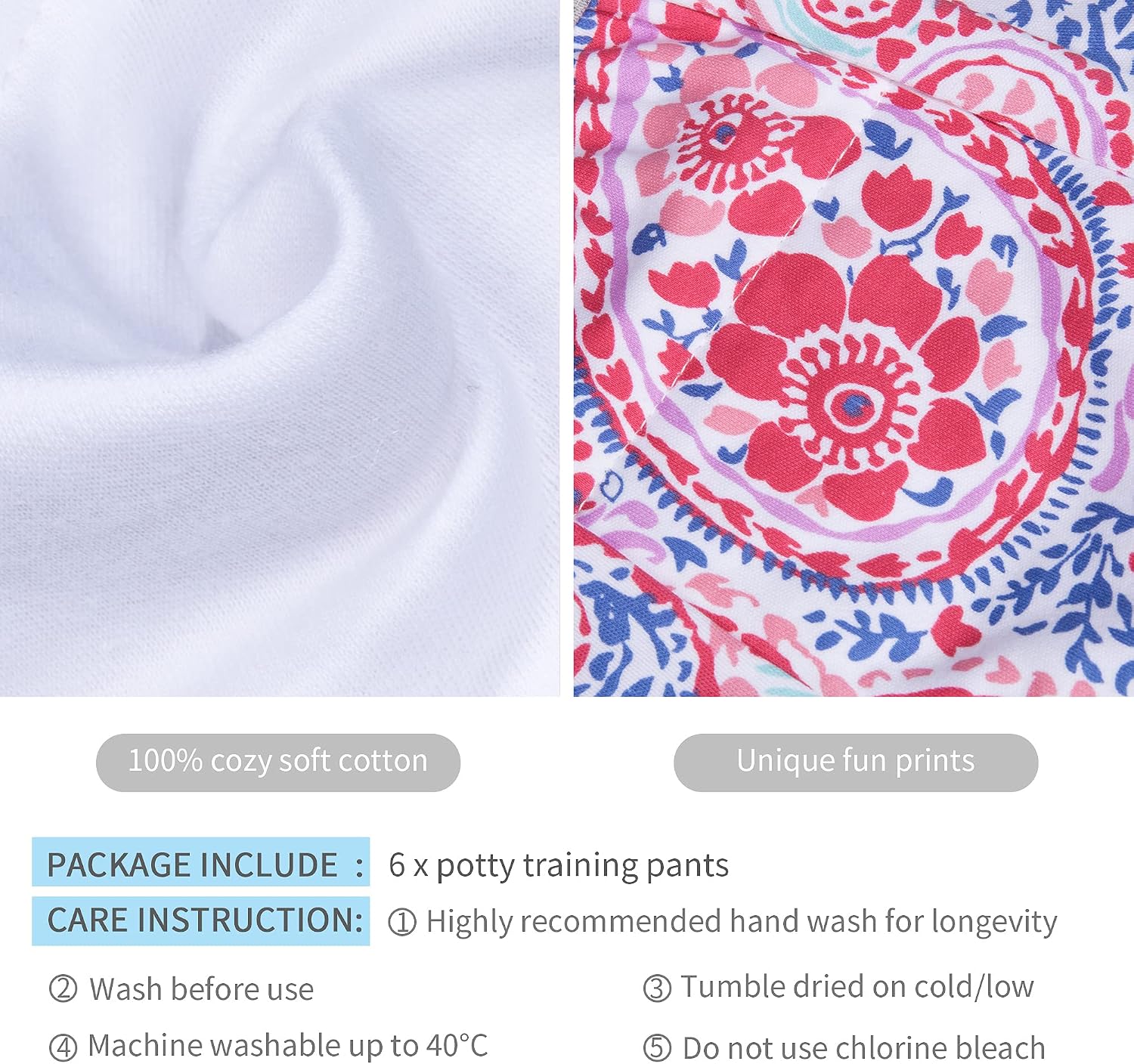 BIG ELEPHANT Baby Girls' Toddler Potty 6 Pack Padded Pure Cotton Pee Training Pants Underwear, 12-24 Months