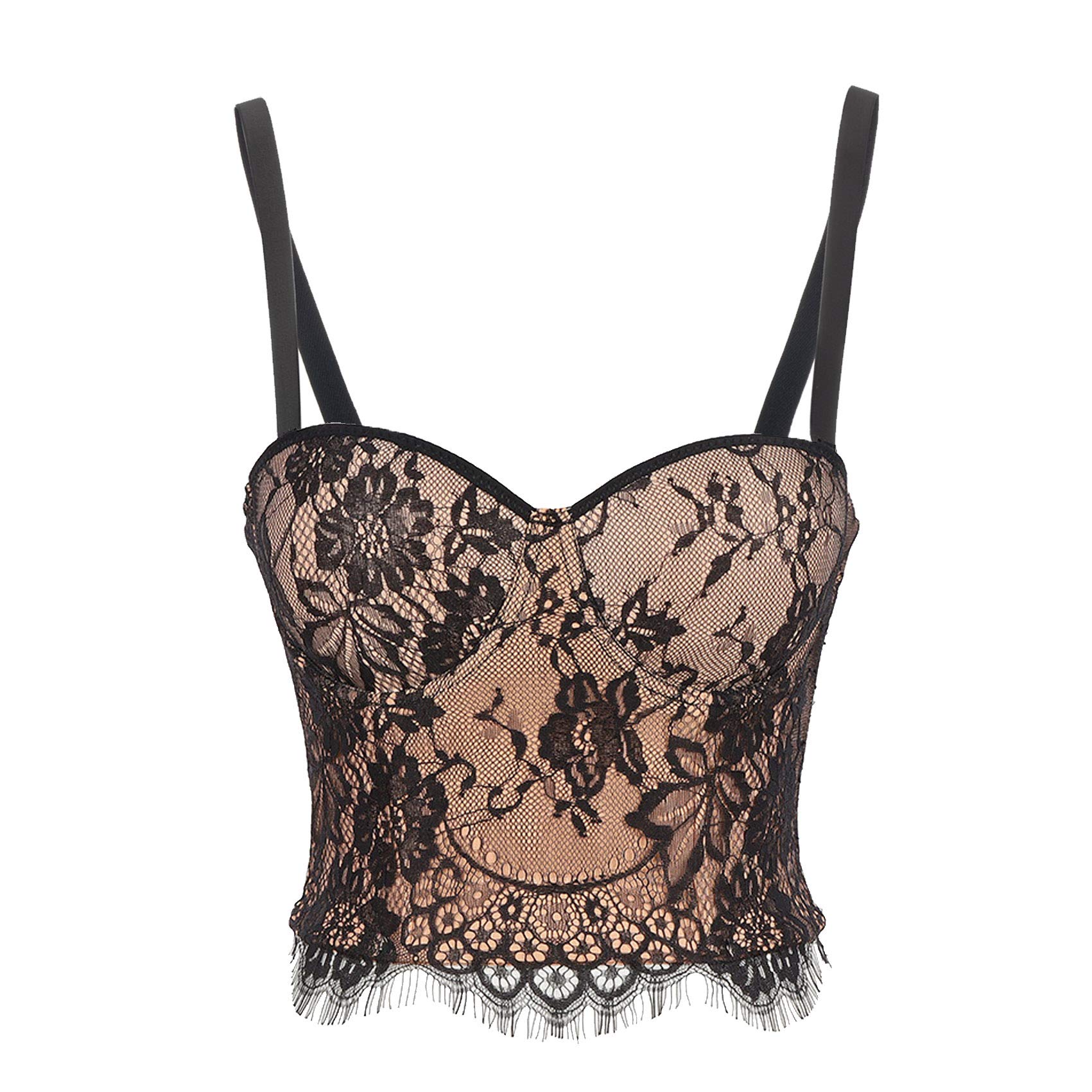 Woboren Women's Floral Lace Mesh Bustier Club Party Corset Crop Top Bra