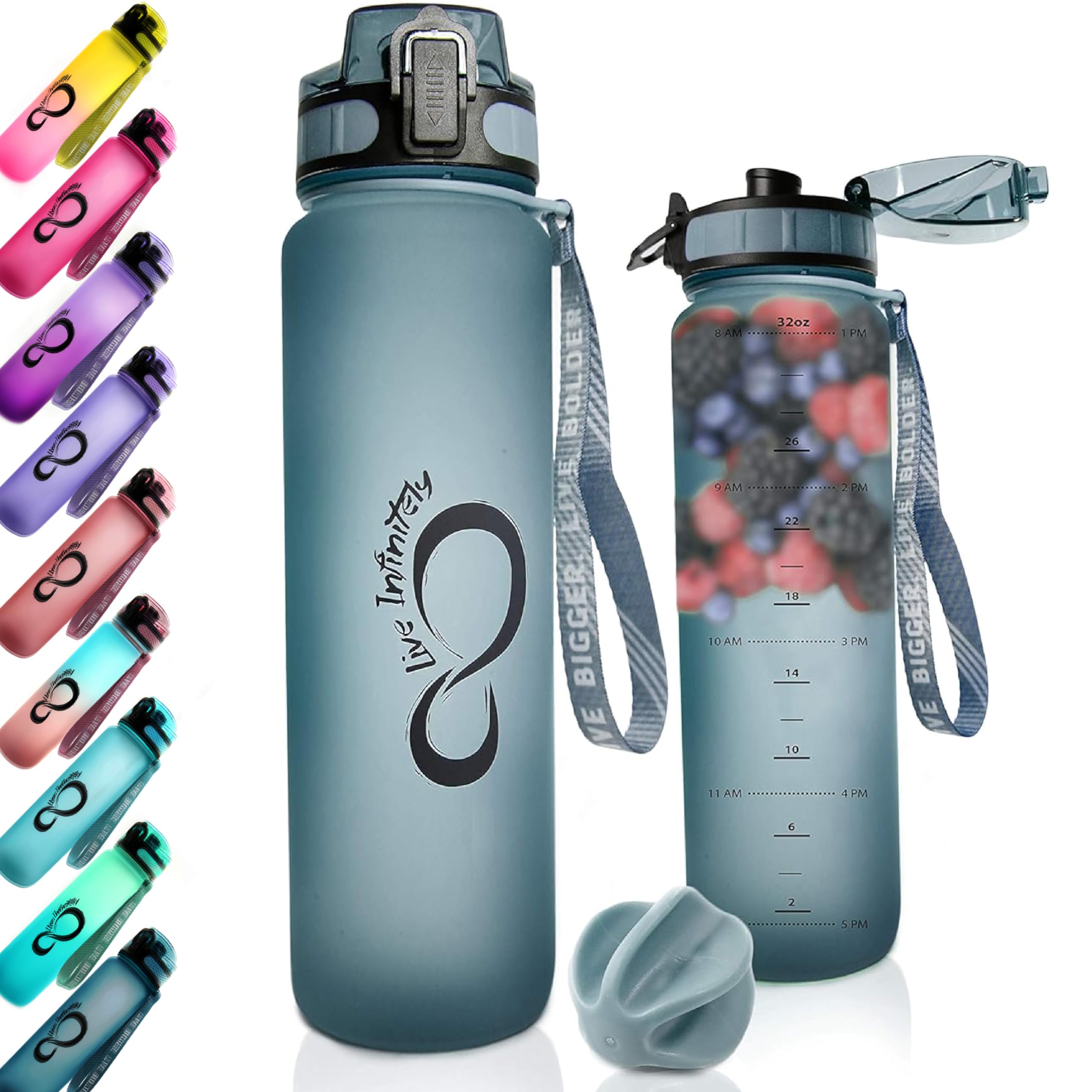 Wiederverwendbare Wasserflasche 794 Ml - Transparent, Mit Zeitmarkierung & Fruchtsieb