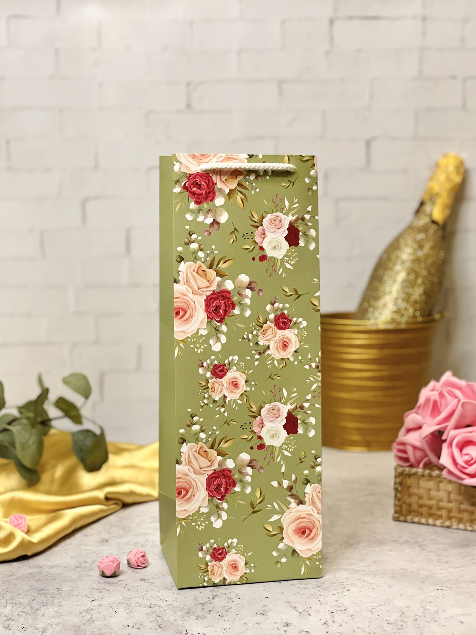Dovetail Wine & Bottle Gifting Paper Carry Bags, In Elegant & Attractive Designs, Gifting For All Occasions, Parties - Diwali, Christmas, Anniversaries. House Warming, Size 14X5 Inchs, 250 GSM Art Card, 2 Bags Each of 6 Designs 1