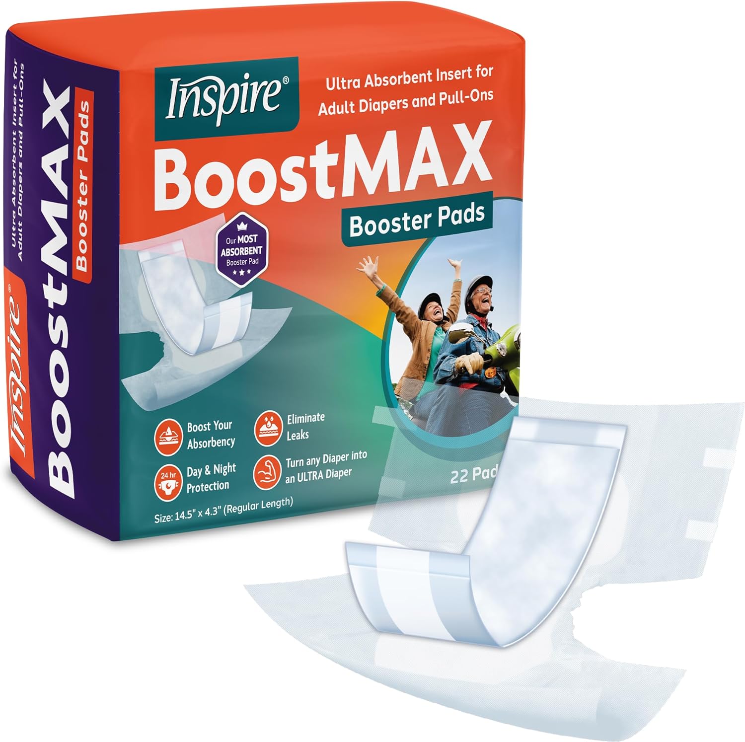 Inspire Incontinence Booster Pads Super Absorbent Absorbs Over 5 Cups | Liner Women and Men | Inserts for Adult Diapers Overnight 22 Count Inspire Incontinence Booster Pads Super Absorbent Absorbs Over 5 Cups | Liner Women and Men | Inserts for Adult Diapers Overnight 22 Count