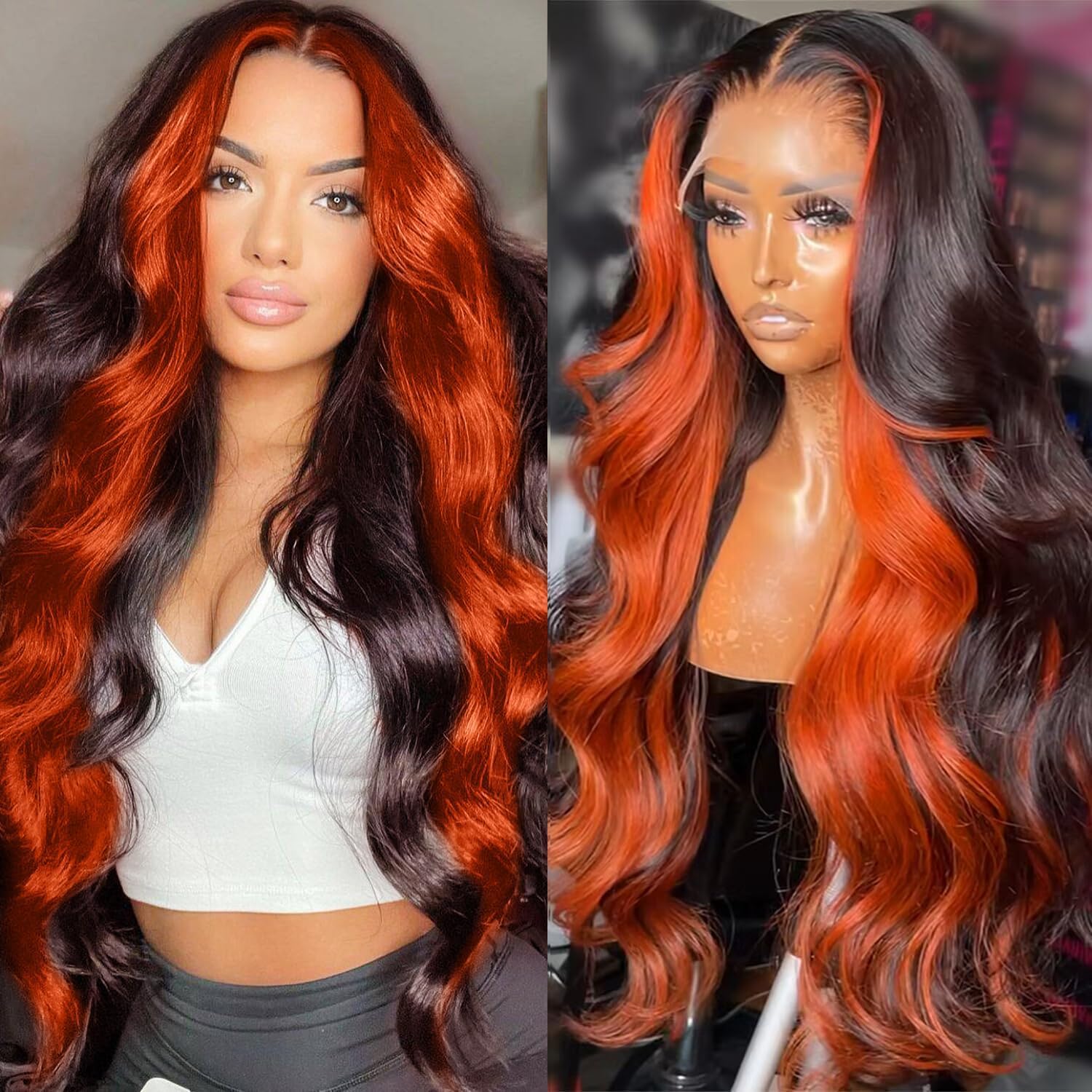 Daphernew 200% Density 13X6 Ginger Lace Front Wigs Human Hair Pre Plucked for Women Ombre 13X6 HD Transparent Ginger Orange Lace Front Wig Human Hair