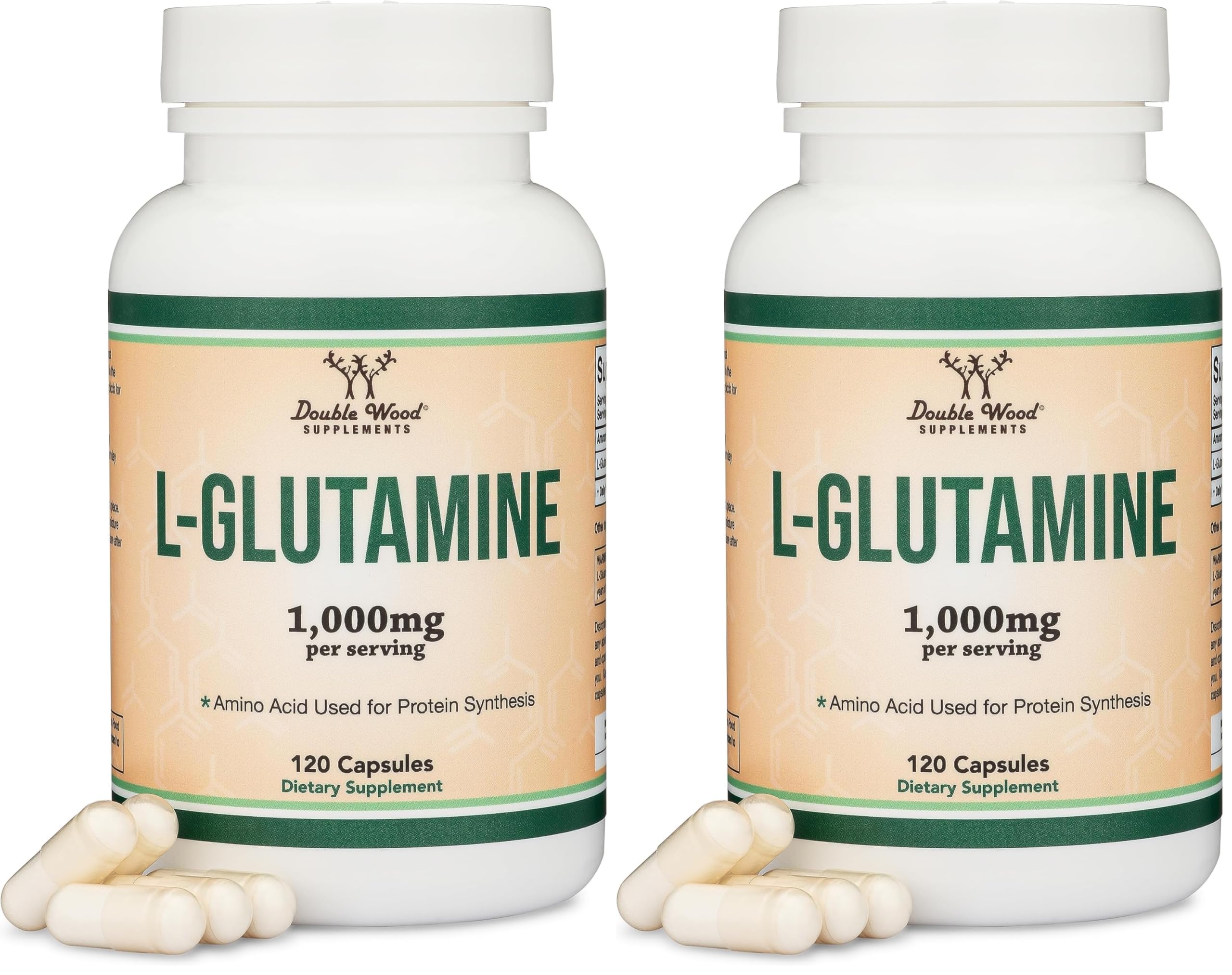 L Glutamine Capsules - No Fillers (1000mg Servings, 120 Capsules) Non-GMO, Gluten Free, Keto Safe, Vegan Friendly, Third Party Tested (for Endurance and Gut Health) by Double Wood (Pack of 2) 120 Count (Pack of 2)