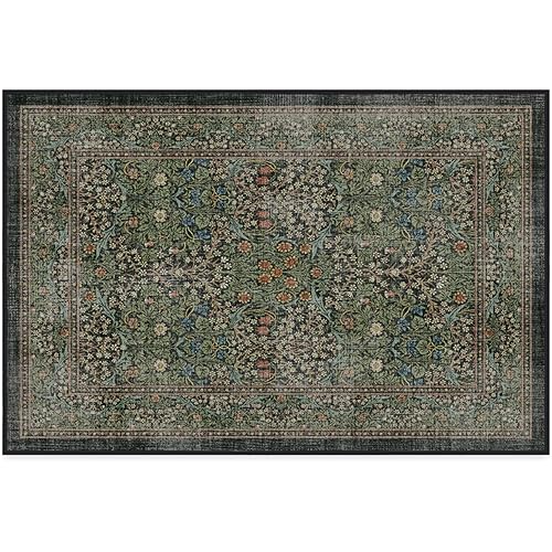 Ruggable x Morris & Co Washable 2x3 Area Rug, Blackthorn Forest Green, Premium Rugs for Living Room, Bedroom, Kitchen, Office, Classroom with Gripper Non Slip Pad