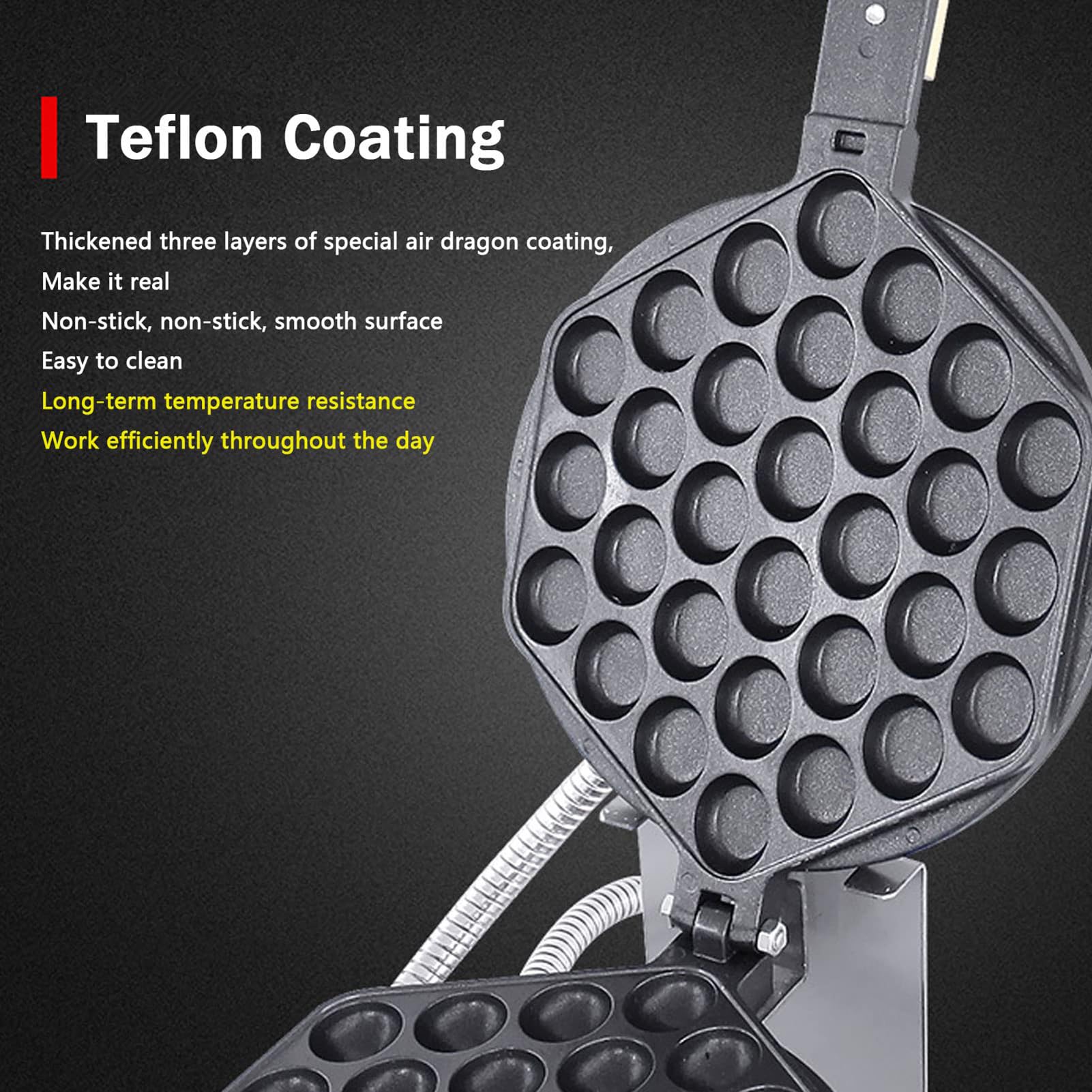 Bubble Waffle Maker de Estilo de Hong Kong 1400W,Placa de Horneado Intercambiable y Antiadherente,Maquina De Gofres Gofrera Profesional Waffle Bubbles para Restaurante(Size:Cabeza única)
