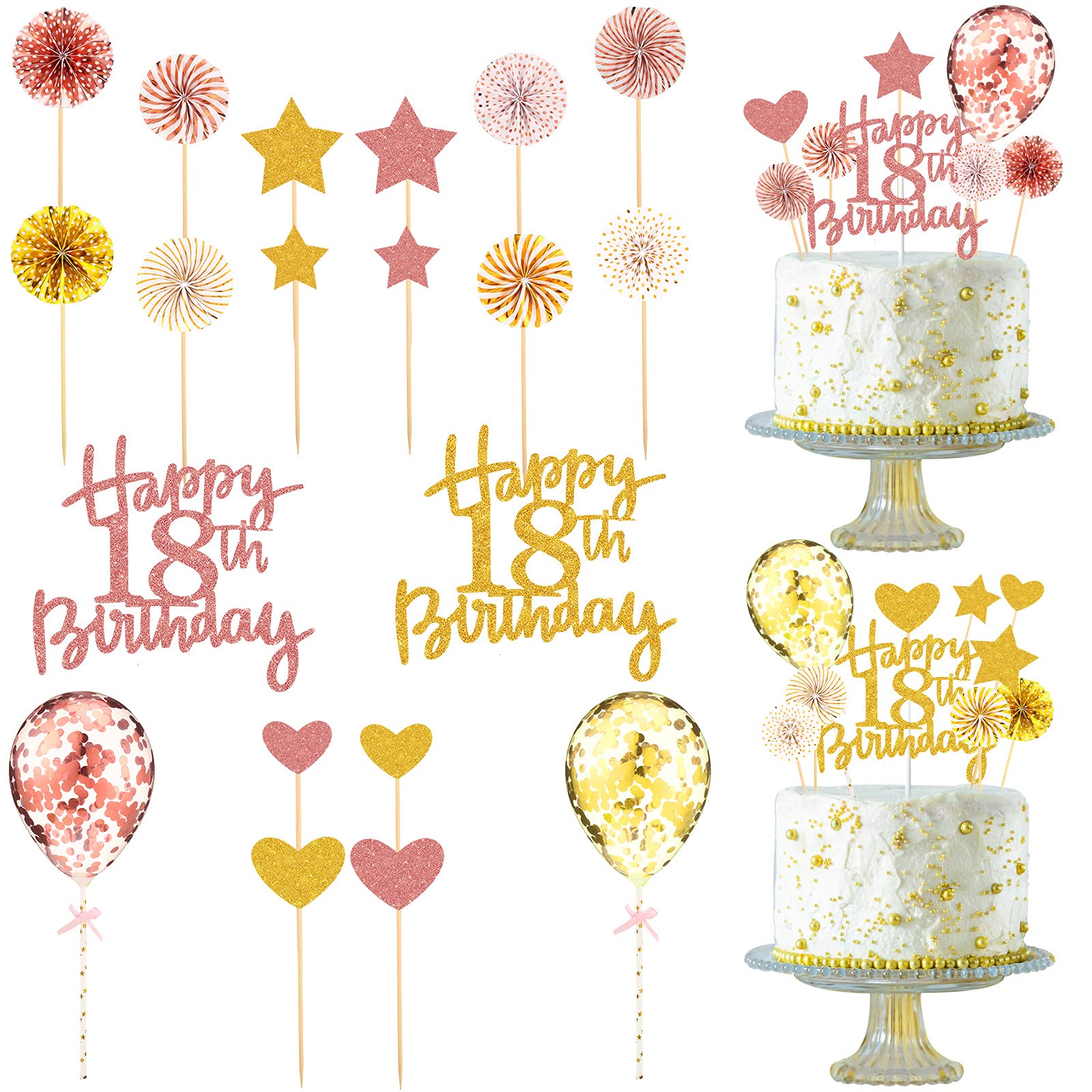 Buy 20 Pieces Happy 18th Birthday Gold and Rose Gold Cake Toppers