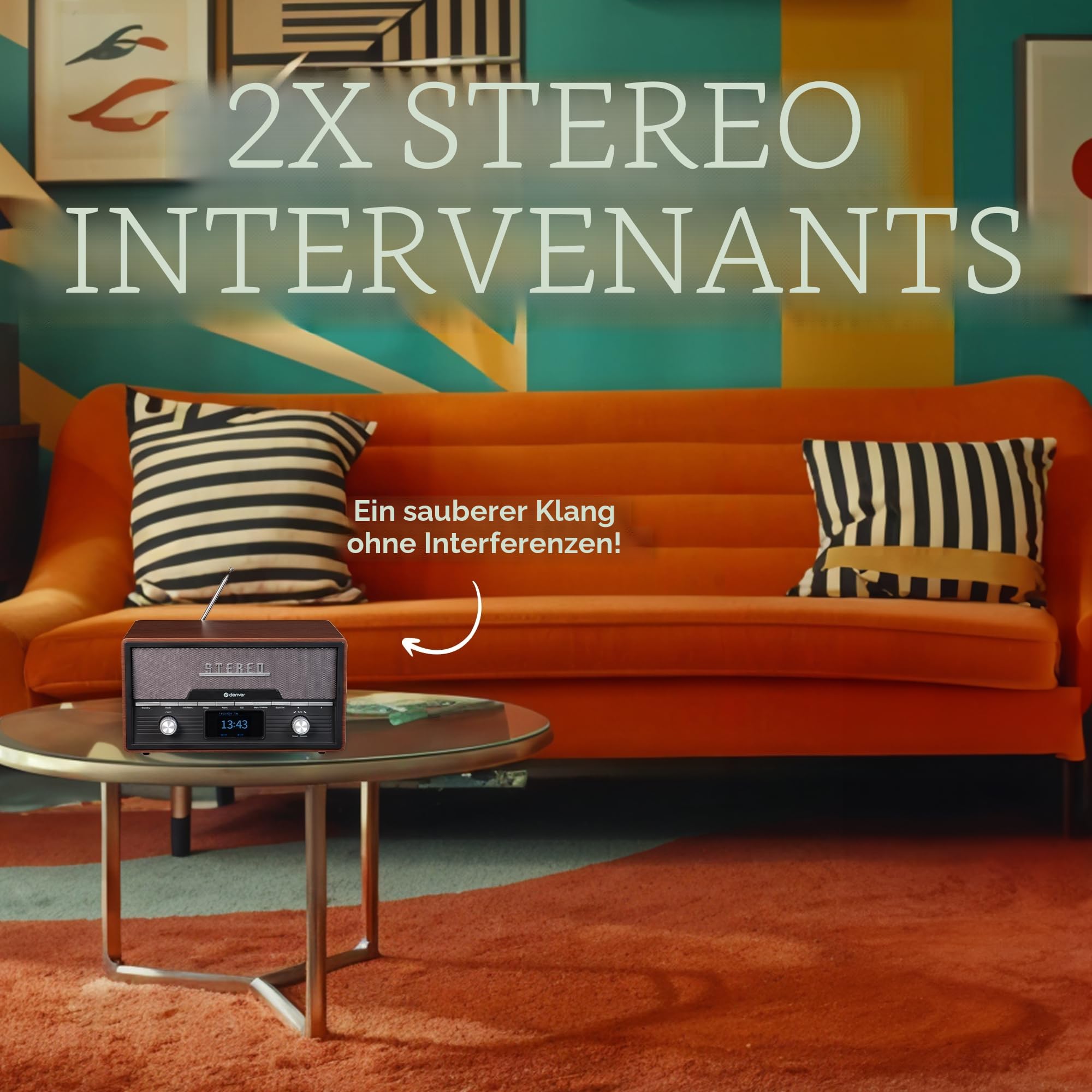 DENVER MDA-525DW Retro Mikro HiFi Anlage - DAB+ & FM Radio - CD-Player - Bluetooth - USB-Anschluss - AUX-Eingang - Weckerfunktion - Kompakte Stereoanlage im Holz Design | All-in-One Holzkonstruktion, 2x50W, Elegantes Retro Design, Für Wohnzimmer, Büro