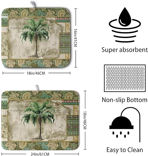 Vista 57 de Tapete de secado de platos con hojas de palma tropicales para encimera de cocina, 18 x 24 pulgadas, tapete de secado de cocina Monstera verde