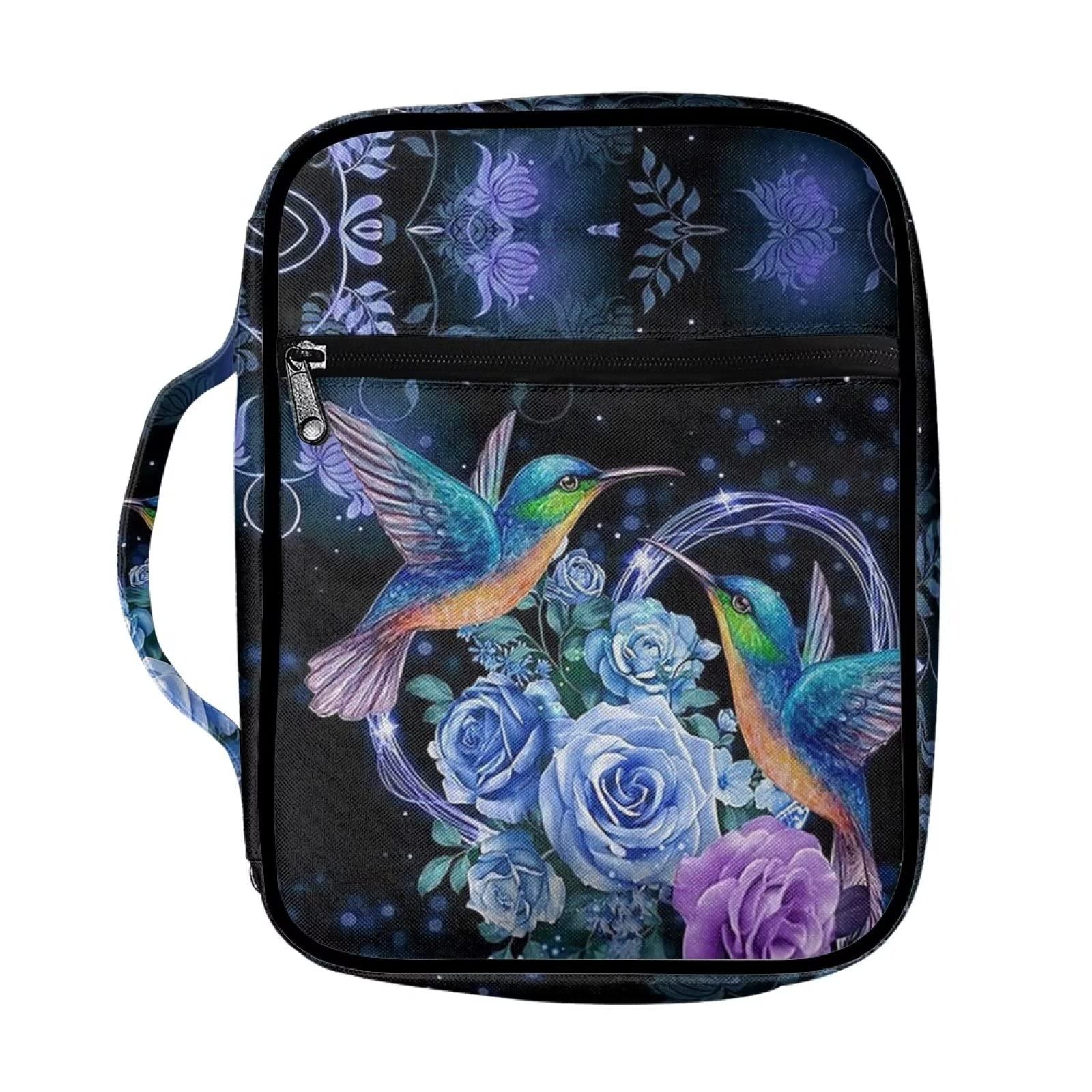 AFPANQZ Hummingbird with Rose Bible Cover with Handle Zip Pockets Women's Bible Protect Case Bible Book Covers Bible Holder Carrying Case Bible Accessories Tote Bag