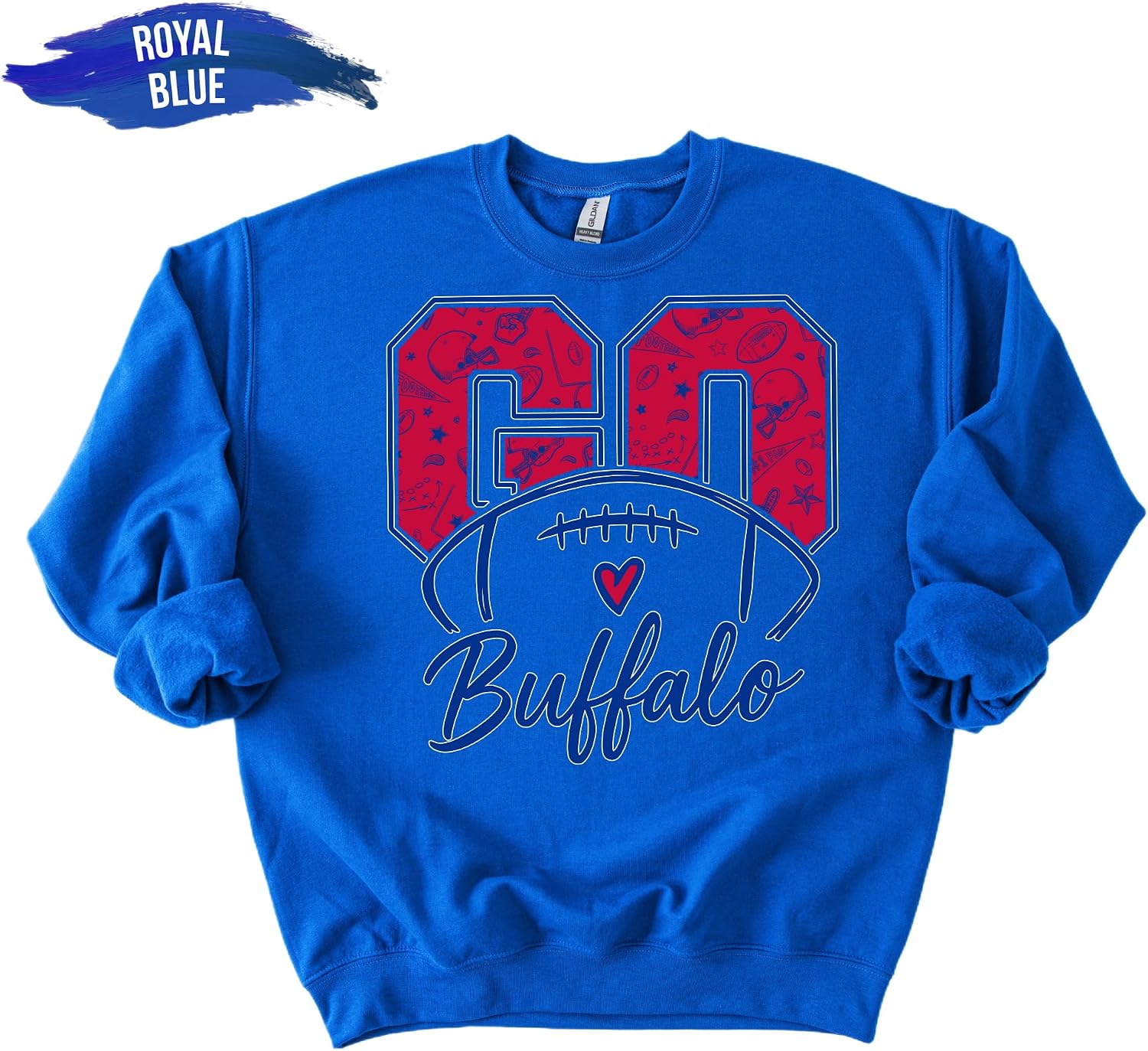 Go Buffalo Sweatshirt – Red and Blue Football Pullover, Cozy Tailgate Crewneck, Retro Fall Game Day Sweater for Women