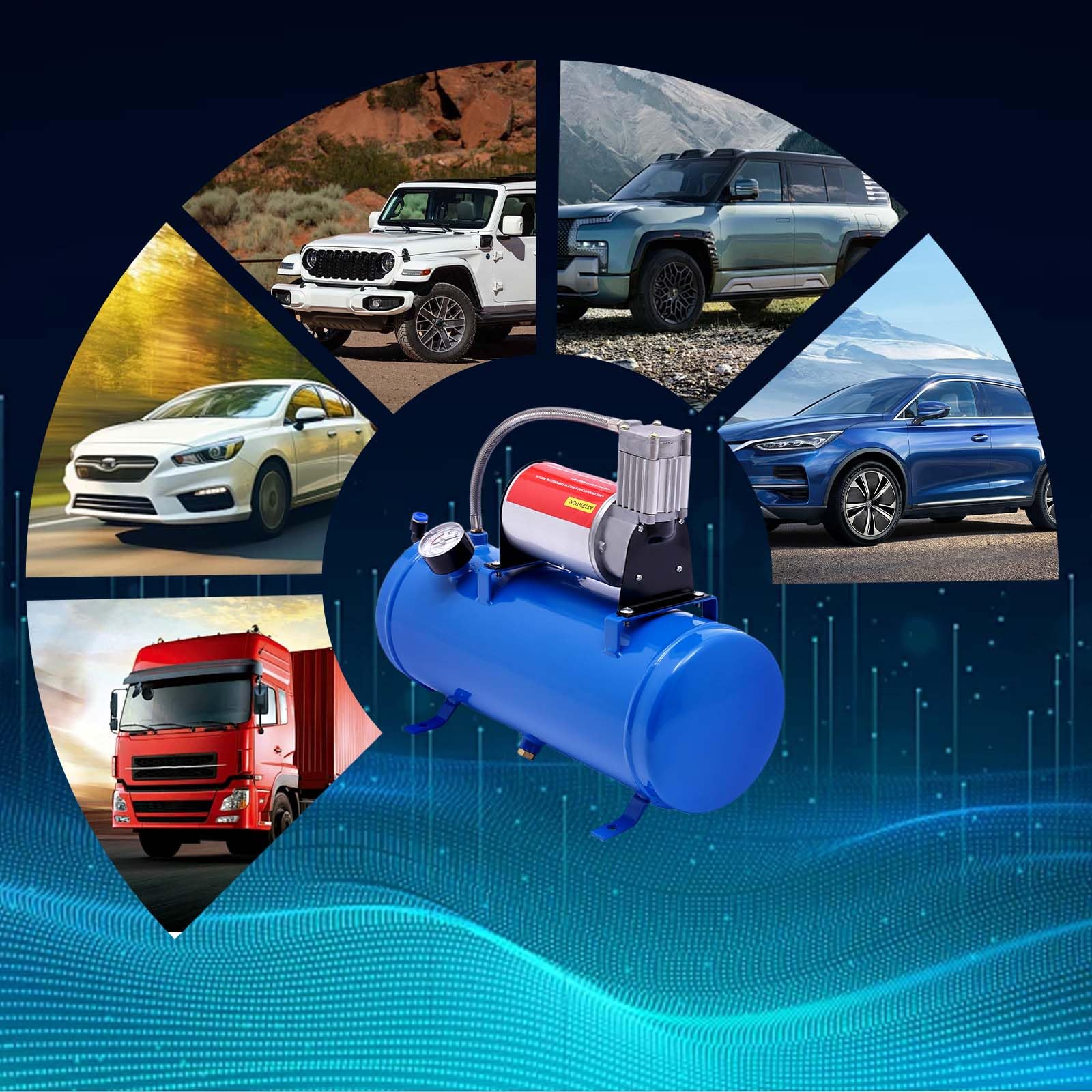 Compressore d'aria, 12 V CC, compressore portatile con serbatoio da 6 l, indicatore di manometro, robusta struttura in ferro e rame, alluminio, multifunzionale, per camion, SUV, gonfiaggio pneumatici