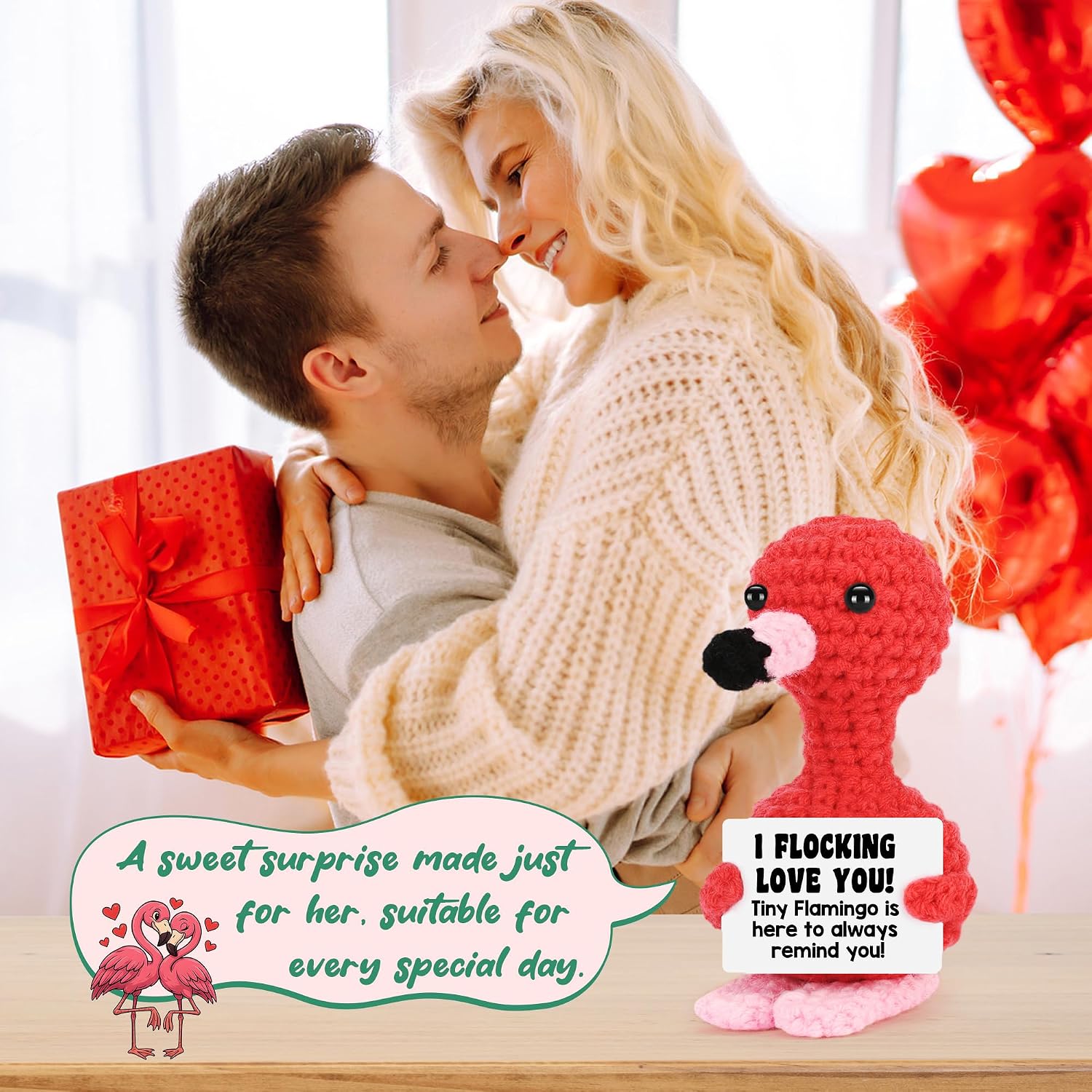 Flamingo Birthday I Love You Gifts for Girlfriend Her Wife Couples, Anniversary Women Gifts, Birthday Romantic Gift for Her Couples Fiancée, Handmade Crochet Flamingo Lover Present from Boyfriend