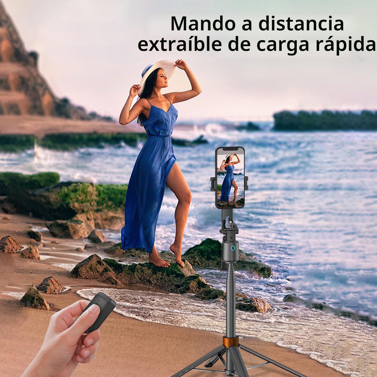 Andoer Trípode de palo selfie de 180 cm, trípode para teléfono móvil con seguimiento automático de la cara, giratorio 360°, soporte de gestos con tornillo de 1/4 pulgadas, disparador remoto para vlog,