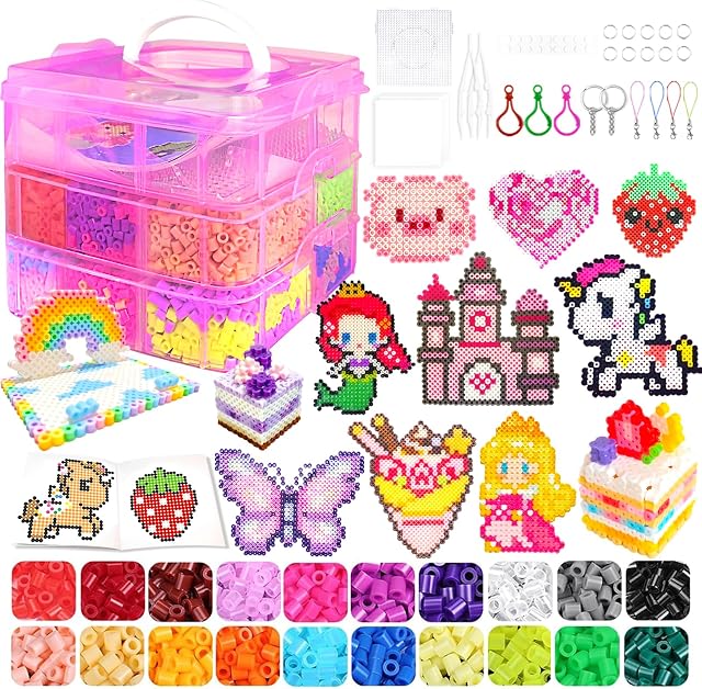 11000 Fuse Perles Craft Kit avec boîte de rangement,20 Couleurs 5mm Perles, pegboards, papiers et accessoires de repassage. & Filles Anniversaire de Noël.Cadeau d'artisanat DIY pour enfants