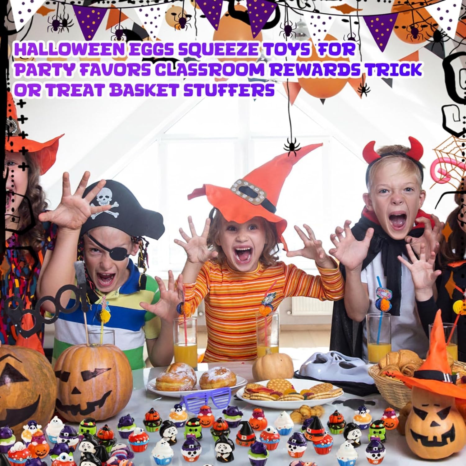 48 Pack Halloween Squeeze Toys, Trick or Treat Basket Stuffers Halloween Stress Toys, Soft Squeeze Toy Slow Rising Ghost Toy for Party Favors Classroom Rewards - Image 6