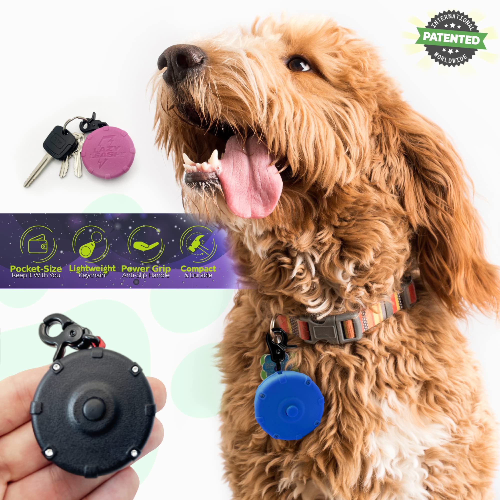 LAZY LEASH! Sprzedaż hurtowa ekspozycja detaliczna 18 szt. karton do biznesu dla zwierząt domowych i zbierania pieniędzy. Regulowana smycz zasilająca w rozmiarze kieszonkowym. Przypinana smycz dla psa.
