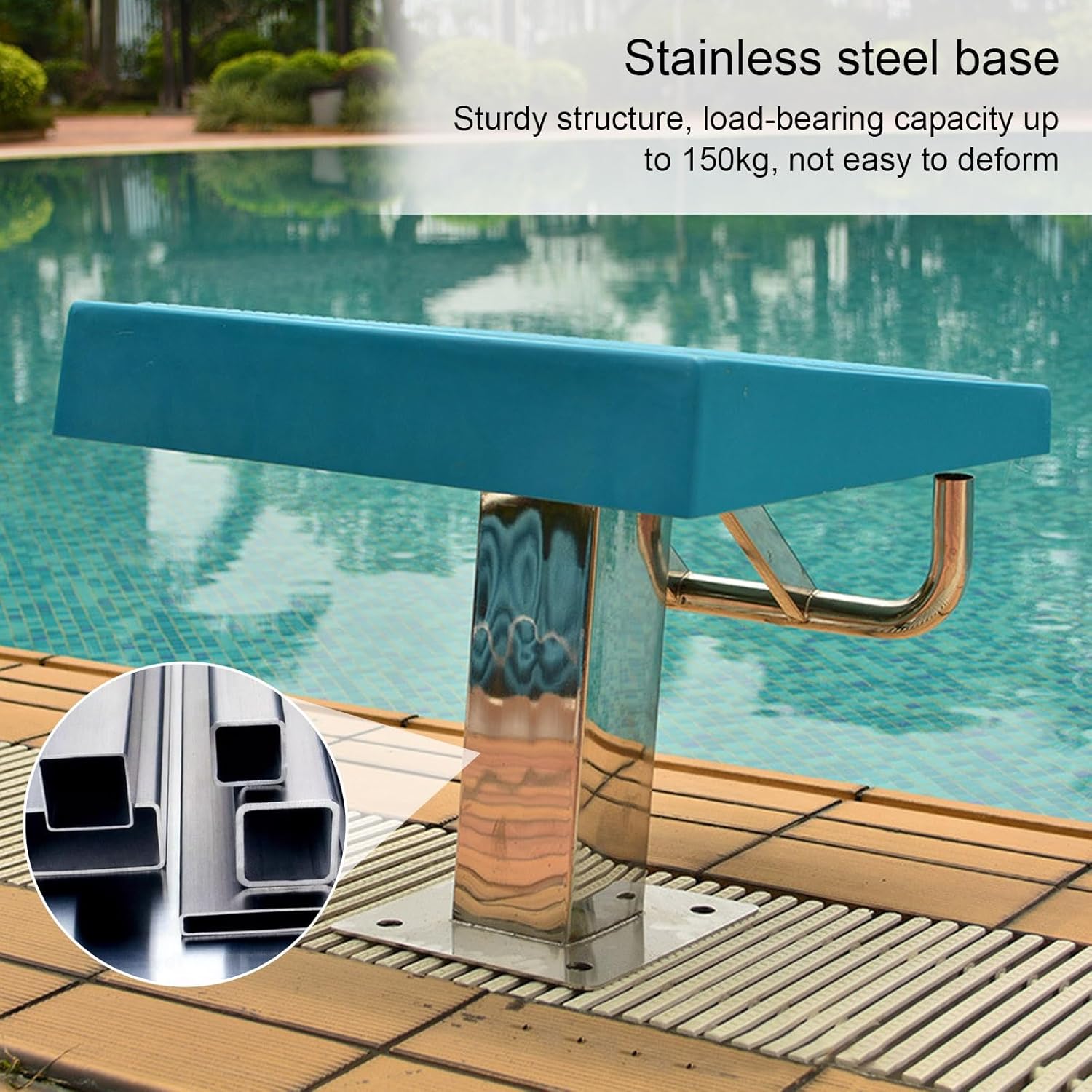 Stainless Steel Pool Diving Board with Anti-Slip Countertop, 15°Inclined Professional Diving Platform, Swimming Starting Blocks for Private Swimming Pools, Sports Venues