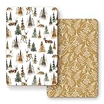 Stretchy Ultra Soft Jersey Knit Fitted Pack n Play Sheets Set 2 Pack, Portable/Mini Crib Sheets with Deep Pocket, Fitted Playard Mattress Safe and Snug, Stylish Watercolor Deer and Leaves