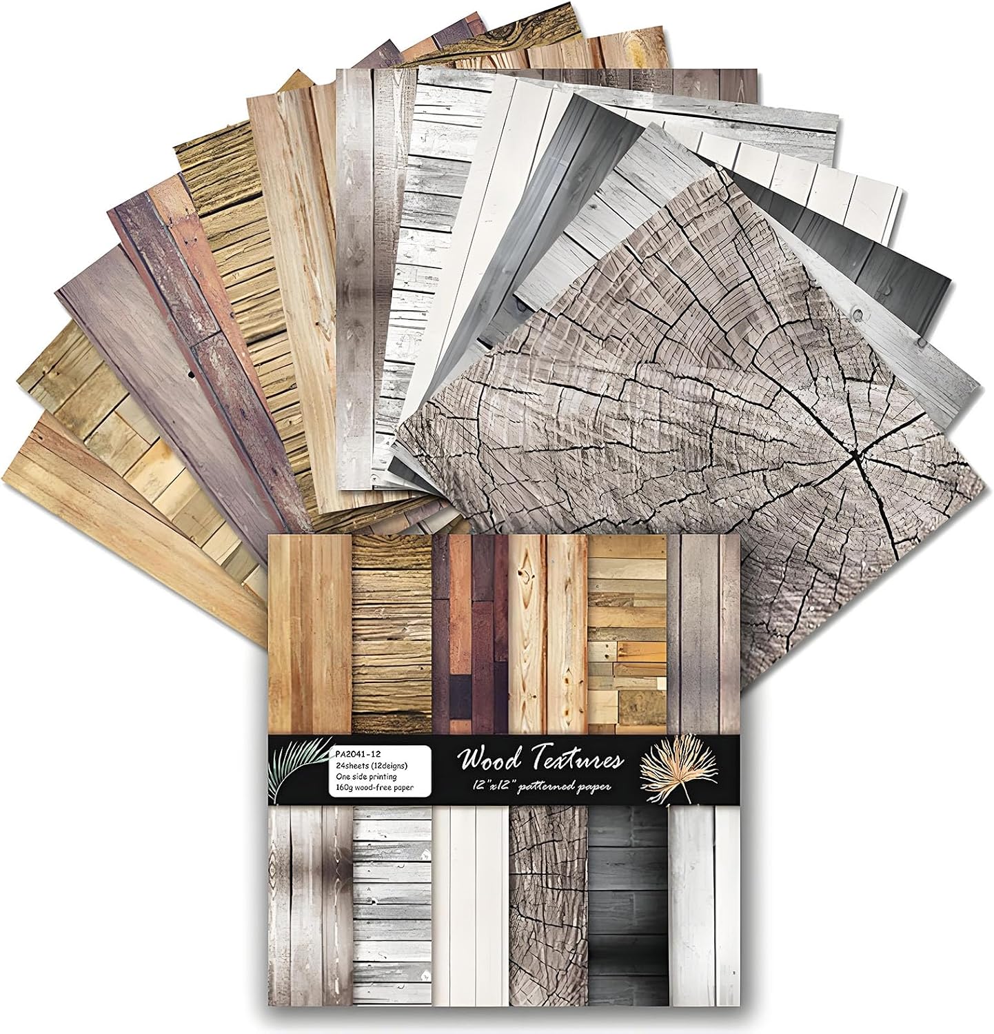 VIVIQUEN 24 Pack Brown Wood Textures Scrapbook Paper, 12x12 Inch Wood Floor Single-Sided Specialty Craft Paper Folded Flat for DIY Background Cards Art Photo Album Decor Junk Journals Decoration