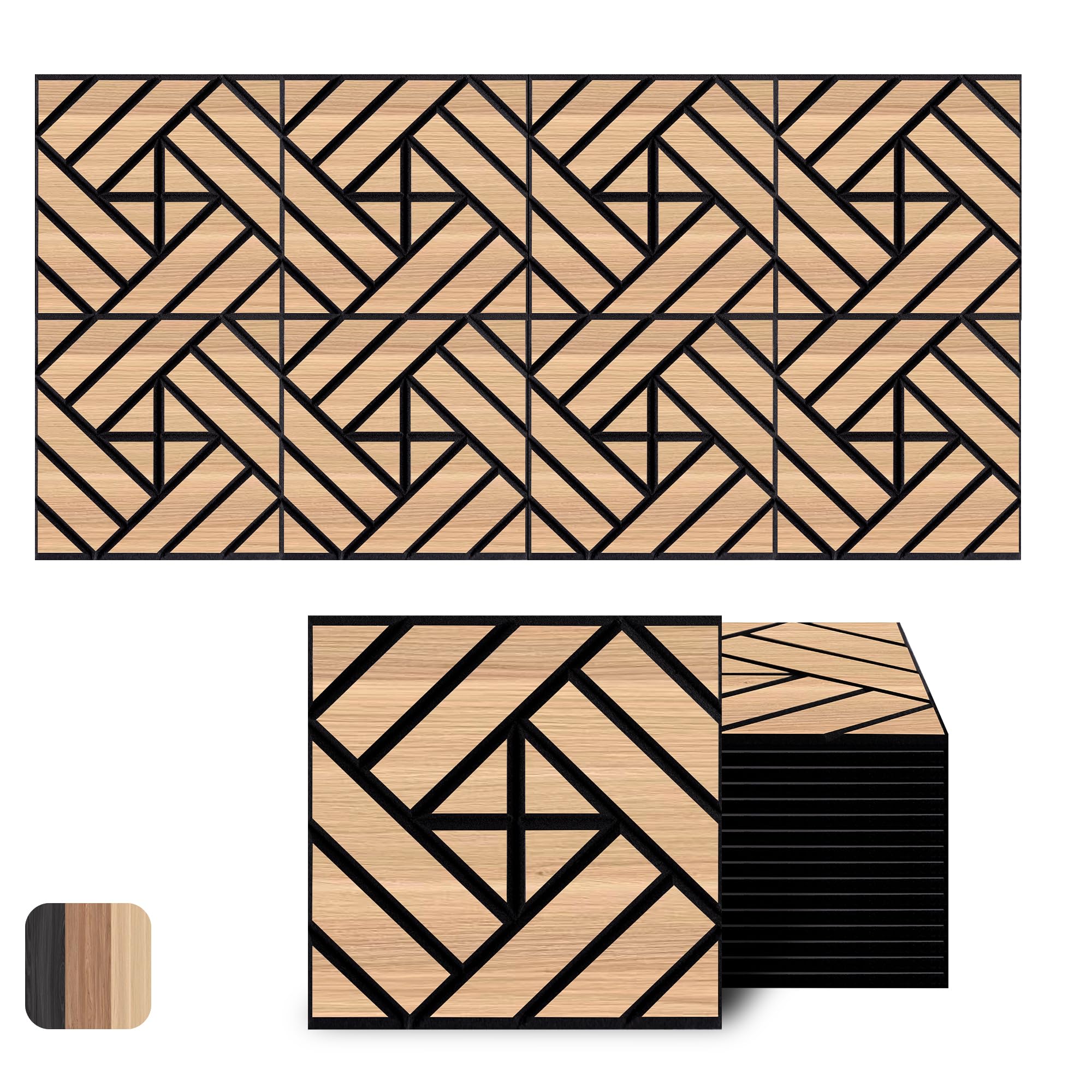 WoveN SounD Acoustic Wall Panels, Natural Oak, 16 Pack, 12x12 in