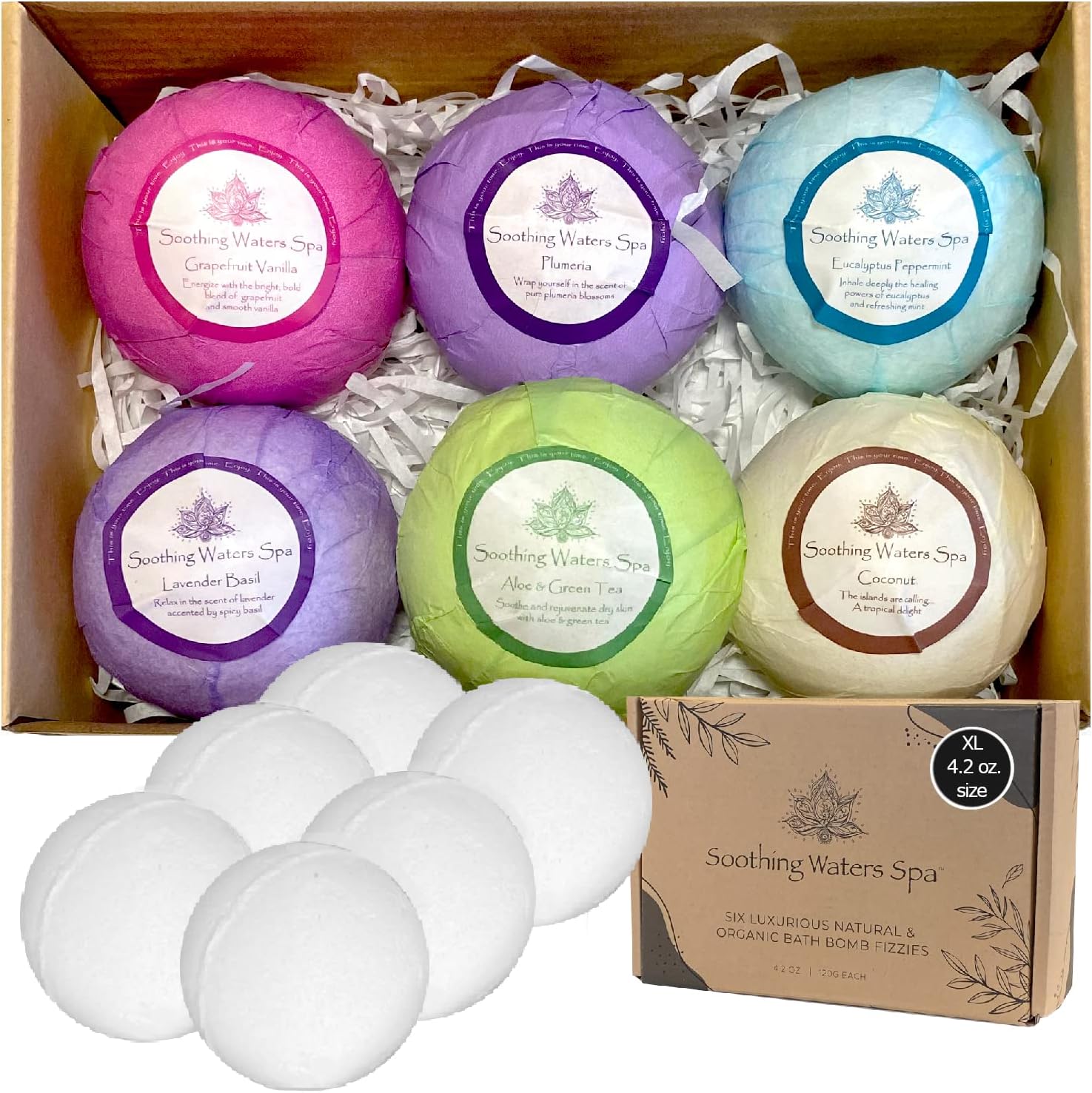 Organic Bath Bombs Gift Set - 6XL Natural Bath Bombs with Shea Butter, Coconut Oil, Essential Oils and 6 Botanic Scents. Ideal Easter Holiday, Mother's Day Relaxation Gifts for Women and Girls.