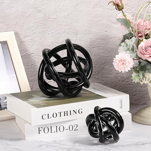 Miniatura 9 de 2 bolas decorativas de cristal de órbita de 3.9 pulgadas  5.9 pulgadas, decoración abstracta de nudo de vidrio para decoración de estantes, centros