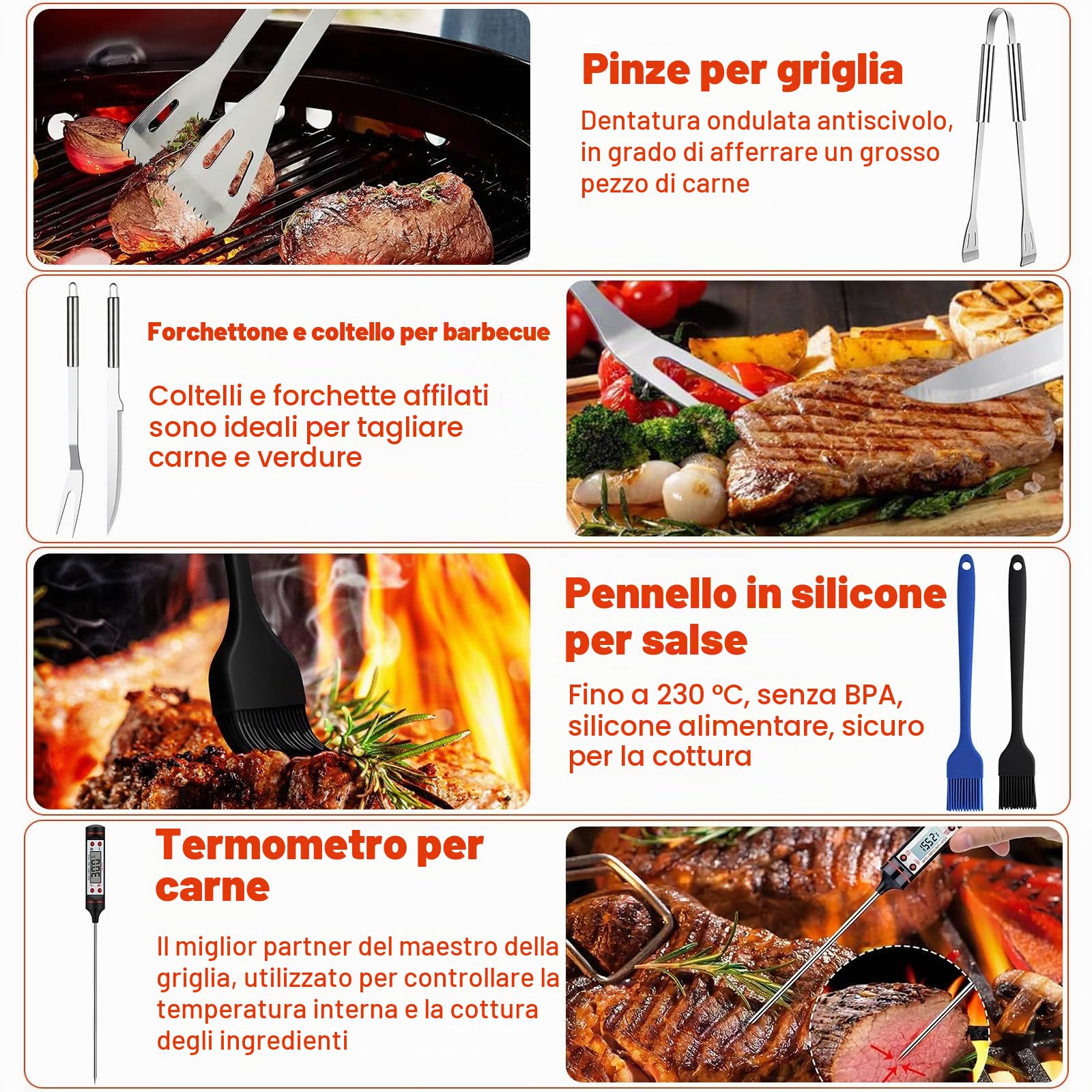 27Pcs Set per Barbecue in Acciaio Inossidabile, Set di Posate da Grill Professionali, Accessori per Barbecue, con Borsa da Trasporto, per Campeggio, Picnic, Giardino, Escursionismo
