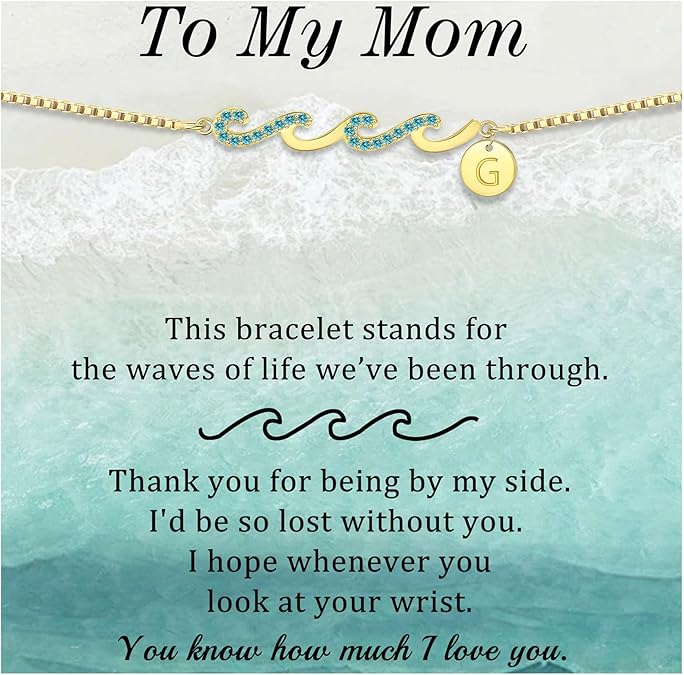Dainty Gold Bracelet with Initials, Gifts for Women Initial Bracelets for Women Mom Gift Teen Gifts Trendy Stuff Wave Bracelet Grandma Graduation Gifts for Her 2025 Daughter Friend Letter A-Z Birthday Christmas Jewelry