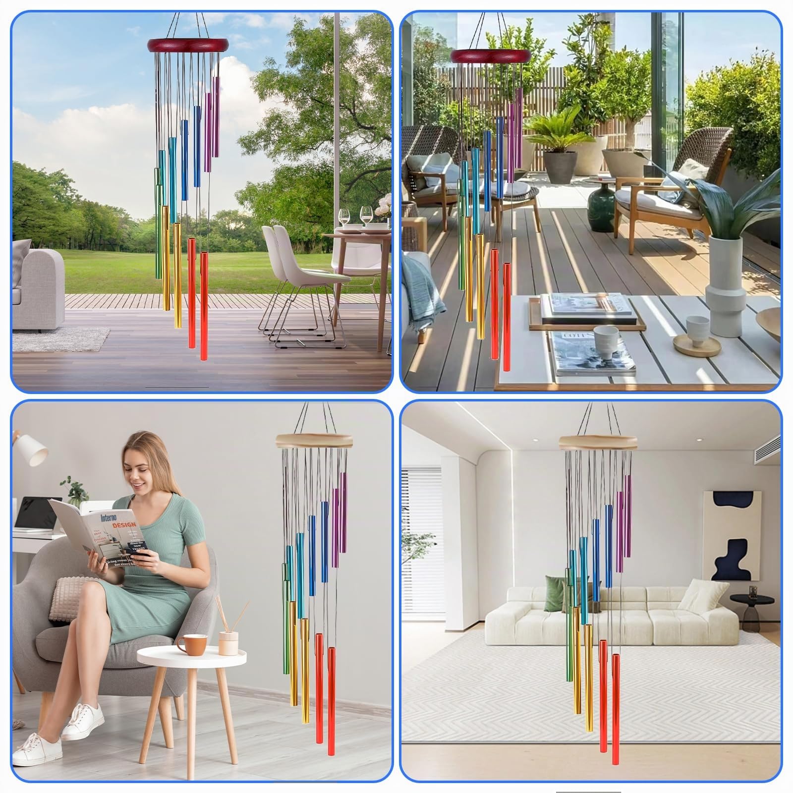 2 Pezzi Campanelli Eolici, Scacciapensieri da Esterno con 12 Tubi in Alluminio, Scacciapensieri da Appendere, Adatto per Giardino, Balcone, Cortile, Decorazione Domestica