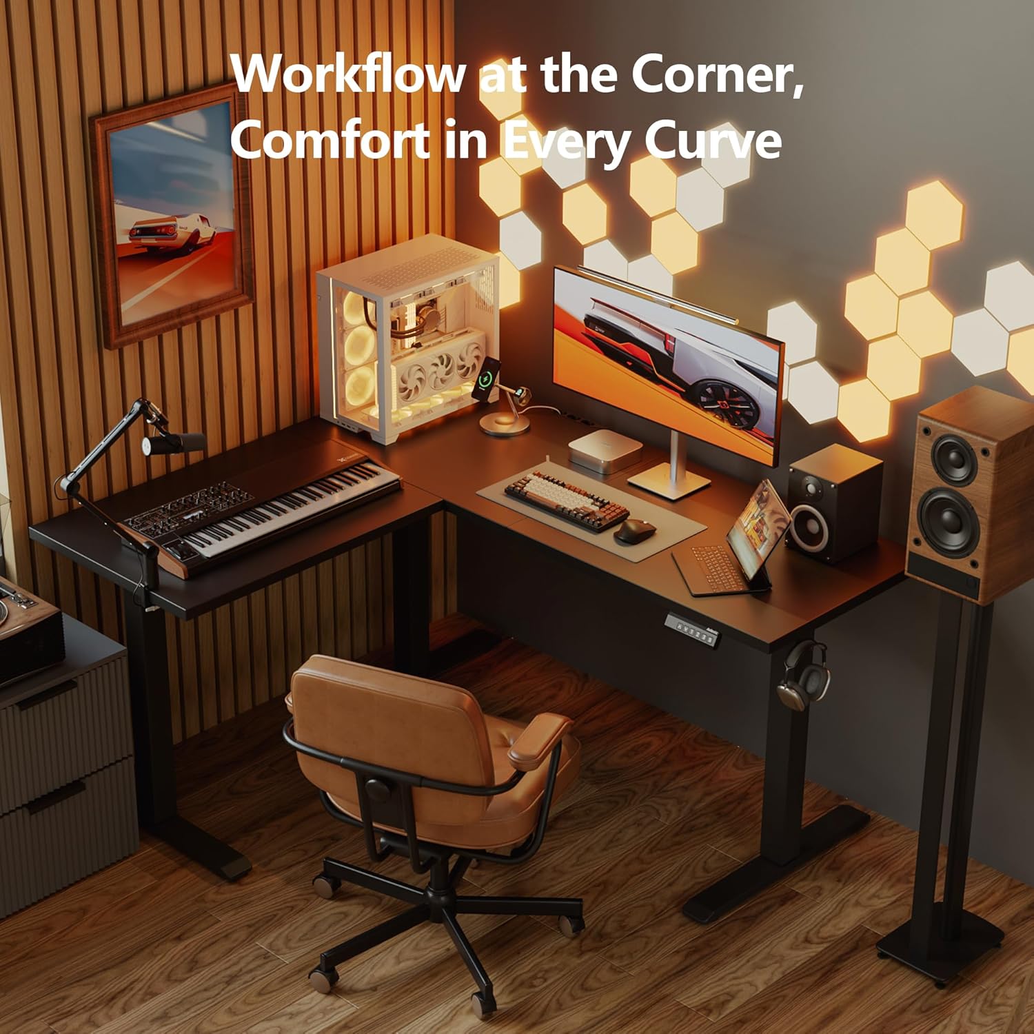 Agilestic 59 Inch L Shaped Standing Desk Adjustable Height, Electric Corner Standing Desk, Sit Stand Computer Table with Splice Board, Black