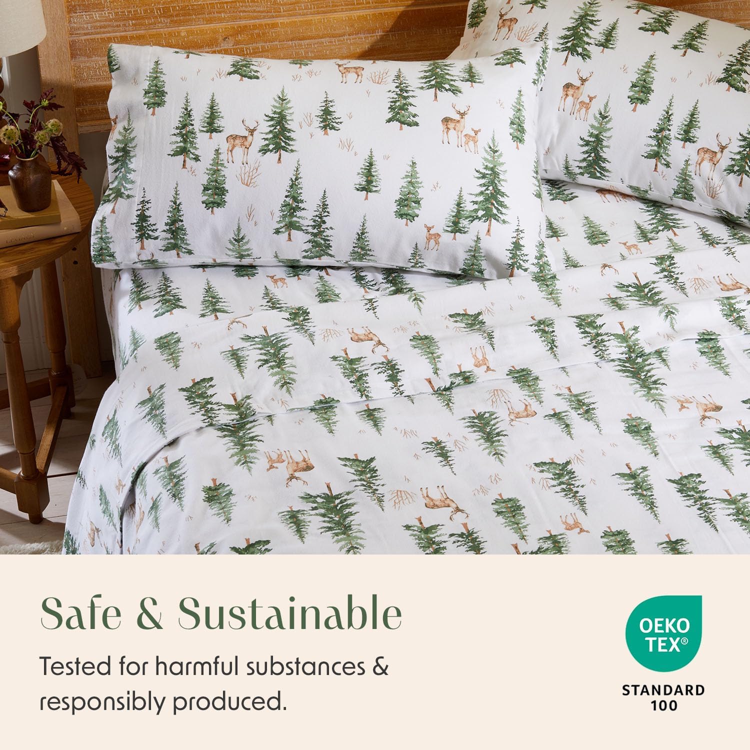 Springtree Home Luxury Portuguese Flannel Sheets | Full Size Flannel Sheets | 100% Cotton | Ultra-Soft, Warm & Breathable Sheet Set | Deep Pocket, Durable & Cozy Winter Sheet Set | Deer Forest