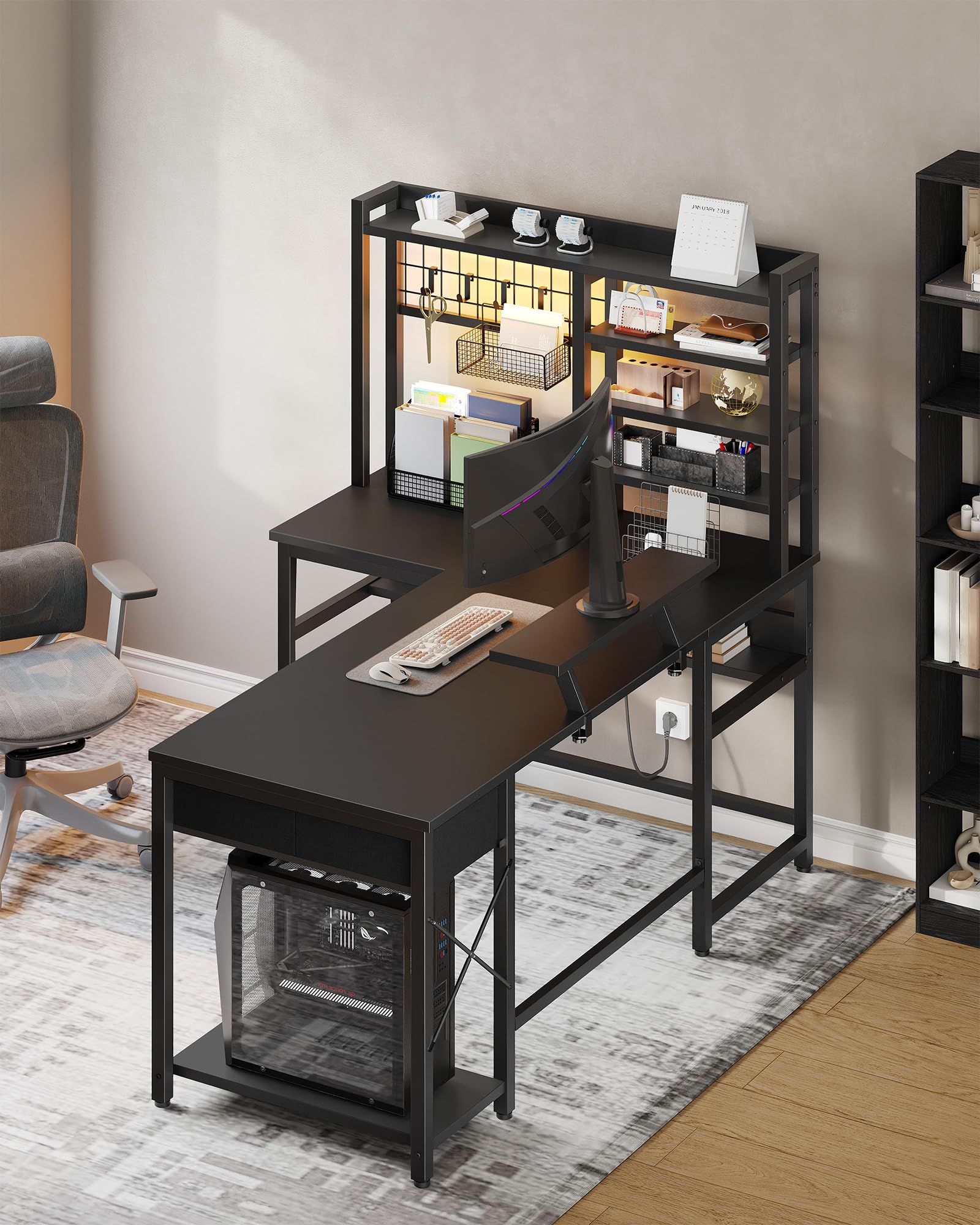 Hzuaneri Bureau Gaming L RGB 156x90cm Noir