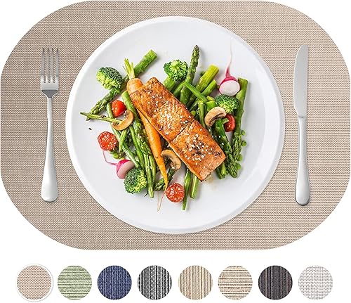 Andie Home - Manteles individuales ovalados para mesa de cocina y comedor, juego de 6 piezas, resistentes al calor y lavables a la superficie, color