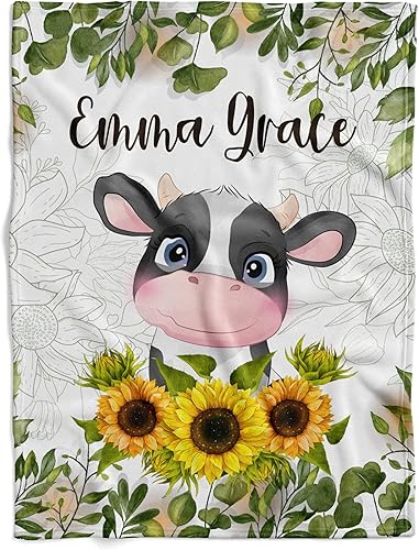 Kingdora Manta personalizada con estampado animal de girasol y bosque floral para niña