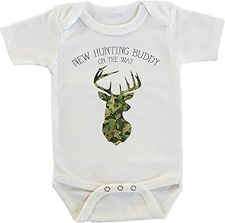 Witty and Bitty New Hunting Buddy On The Way Pregnancy Reveal Announcement Gift for Grandpa Dad Husband Onesie/Bodysuit White