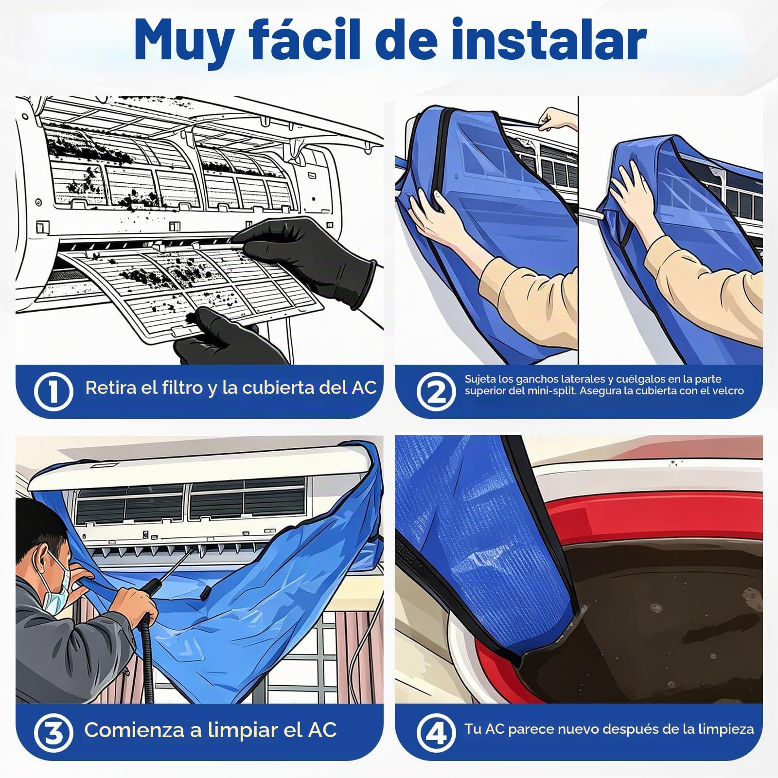 Kit de Limpieza Aire Acondicionado Split, Bolsa de Limpieza para Aire Acondicionado de Pared y Casa, Azul Grande