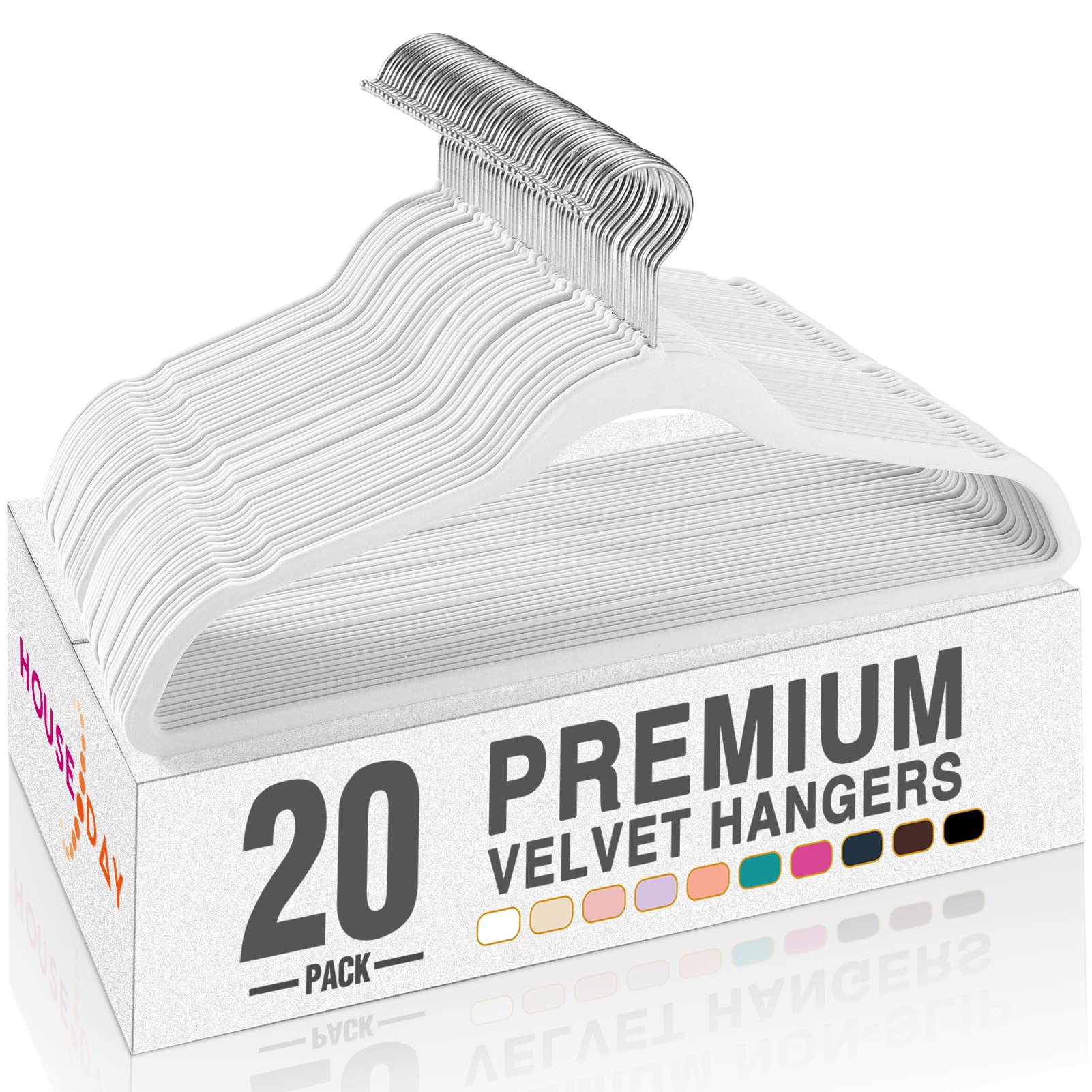 HOUSE DAY White Velvet Hangers 20 Pack, Non Slip Clothes Felt Hanger | Felt Hangers Slim Space Saving Suit Hanger for Closet Organizer, Heavy Duty for Coat with 360° Rotating Silver Hook White 20 Pack