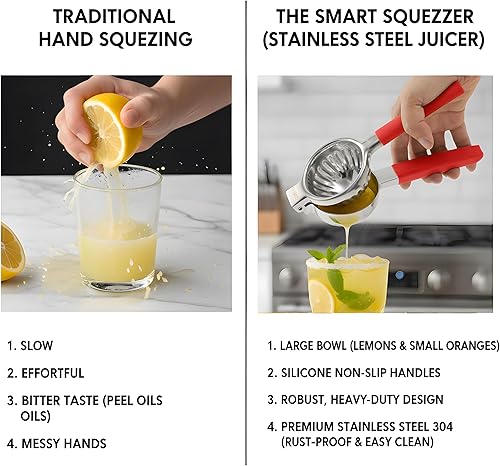 Miniatura 4 de Exprimidor de limón de mano de acero inoxidable  Exprimidor de cítricos de gran capacidad resistente con mango antideslizante  Resistente al óxido,