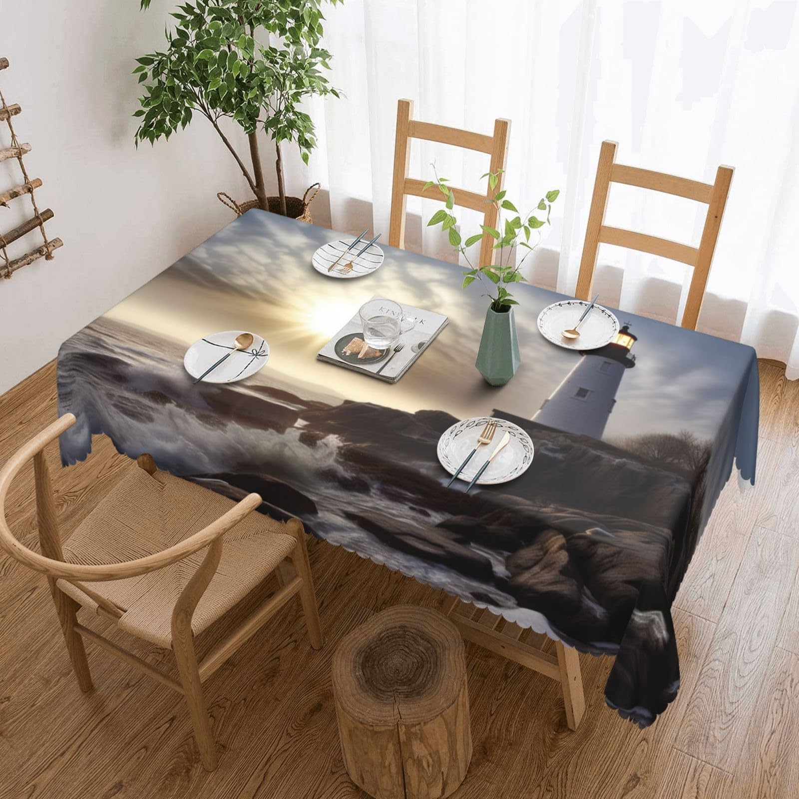 Nappe rectangulaire douce Lighthouse Rocks 137x183 cm lavable pour table basse