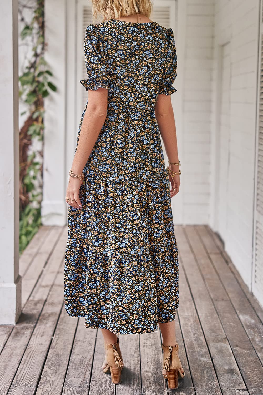 PRETTYGARDEN Sommerkleider für Damen 2025, lässig, Blumenmuster, Boho, Midi, Sonnenkleid, Kurze Ärmel, bauchig, Strand- und Urlaubskleid