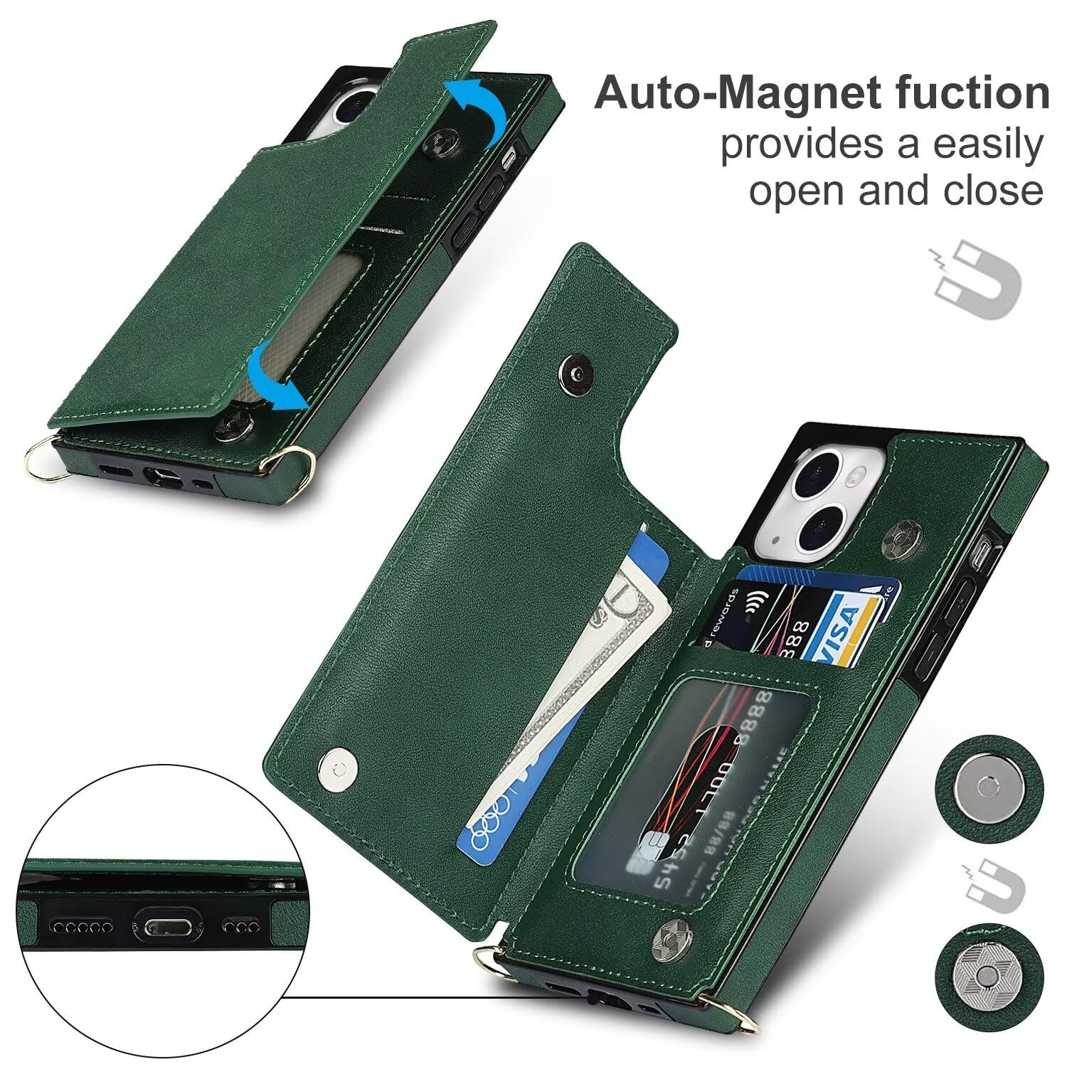KANVOOS PU Leder Handyhülle Für IPhone 12 Mini – Flip Case Mit Kartenfach, Mintgrün, Stoßfest, Mit Magnetverschluss