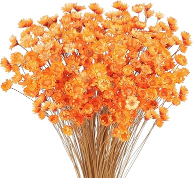 300 PCS Brazilian Small Daisy & Mini Daisy Decorative Dried Flowers - Orange, Baby's Breath, Chamomile Bouquet for Holiday Party Decoration, DIY Home Wedding & Dried Floral Arrangement