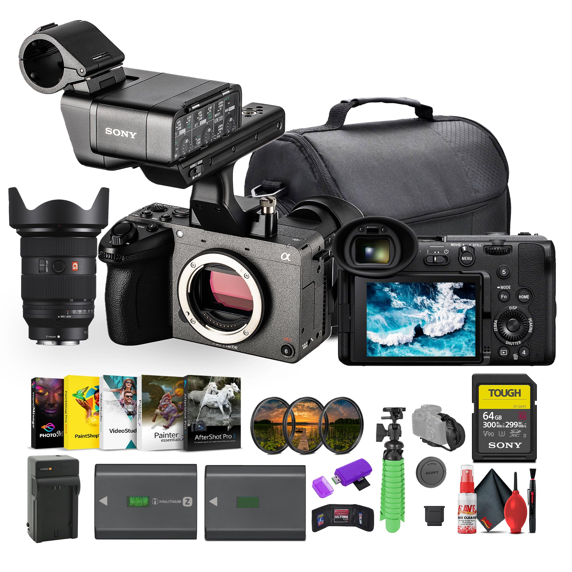 Sony FX2 Full-Frame Digital Cinema Camera w/XLR Handle | 33MP Sensor and AI Autofocus| Full-Frame 4K (ILME-FX2) + Sony FE 24-70mm GM II Lens + 64GB Card + NP-FZ100 Battery + More